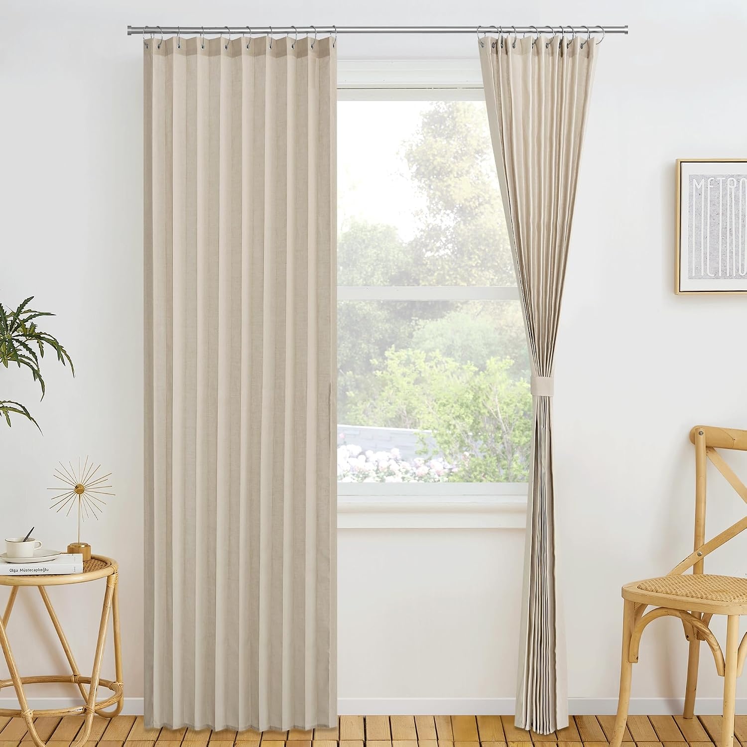 image:imageNICETOWN Linen Curtains for Bedroom Living Room Sheer Door Curtains amp Drapes 80 inches Length for Doorway Farmhouse Country Accordion Style Curtain for Sliding Glass Door 38 Wide Angora 1 PanelAngora