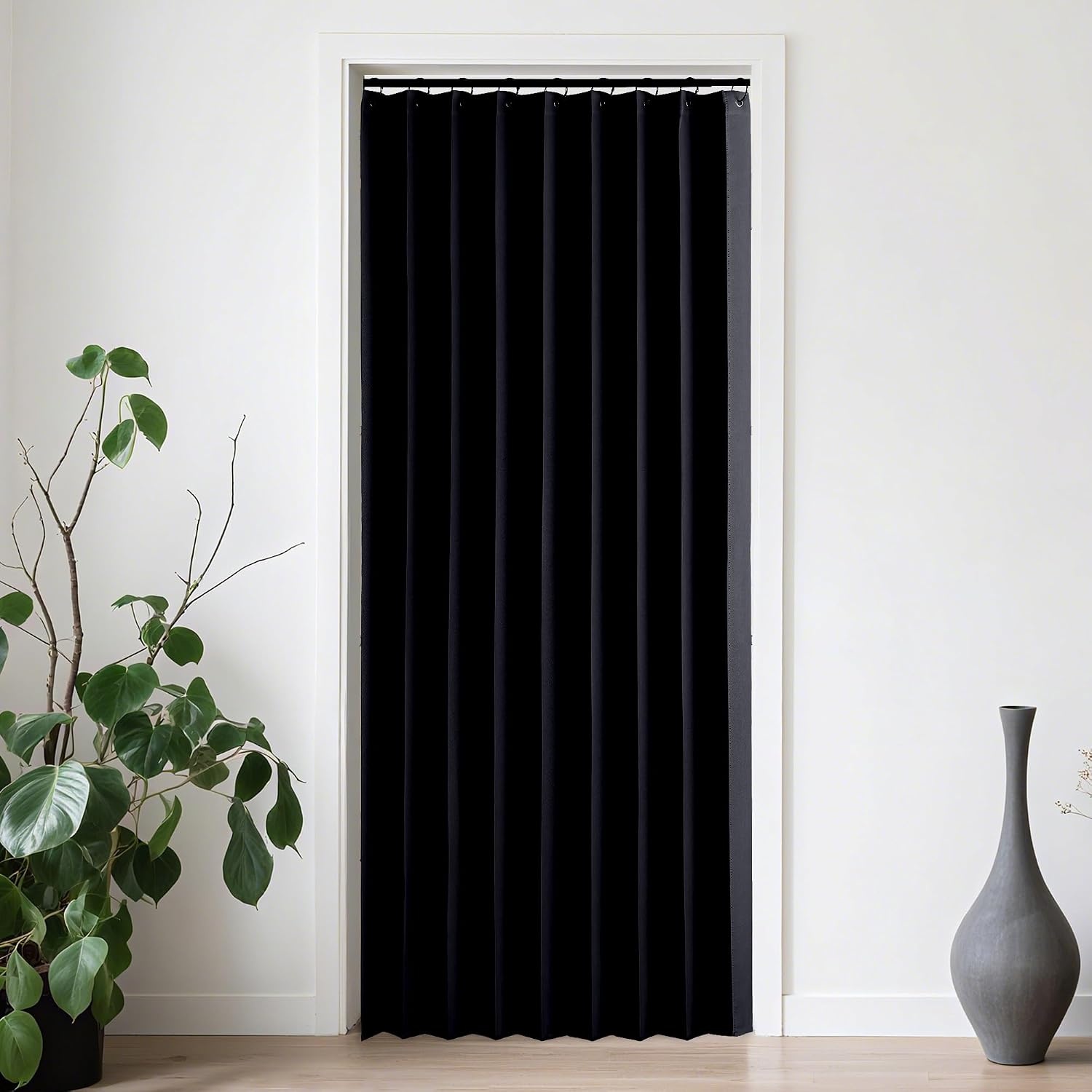 image:imageNICETOWN Linen Curtains for Bedroom Living Room Sheer Door Curtains amp Drapes 80 inches Length for Doorway Farmhouse Country Accordion Style Curtain for Sliding Glass Door 38 Wide Angora 1 PanelBlack