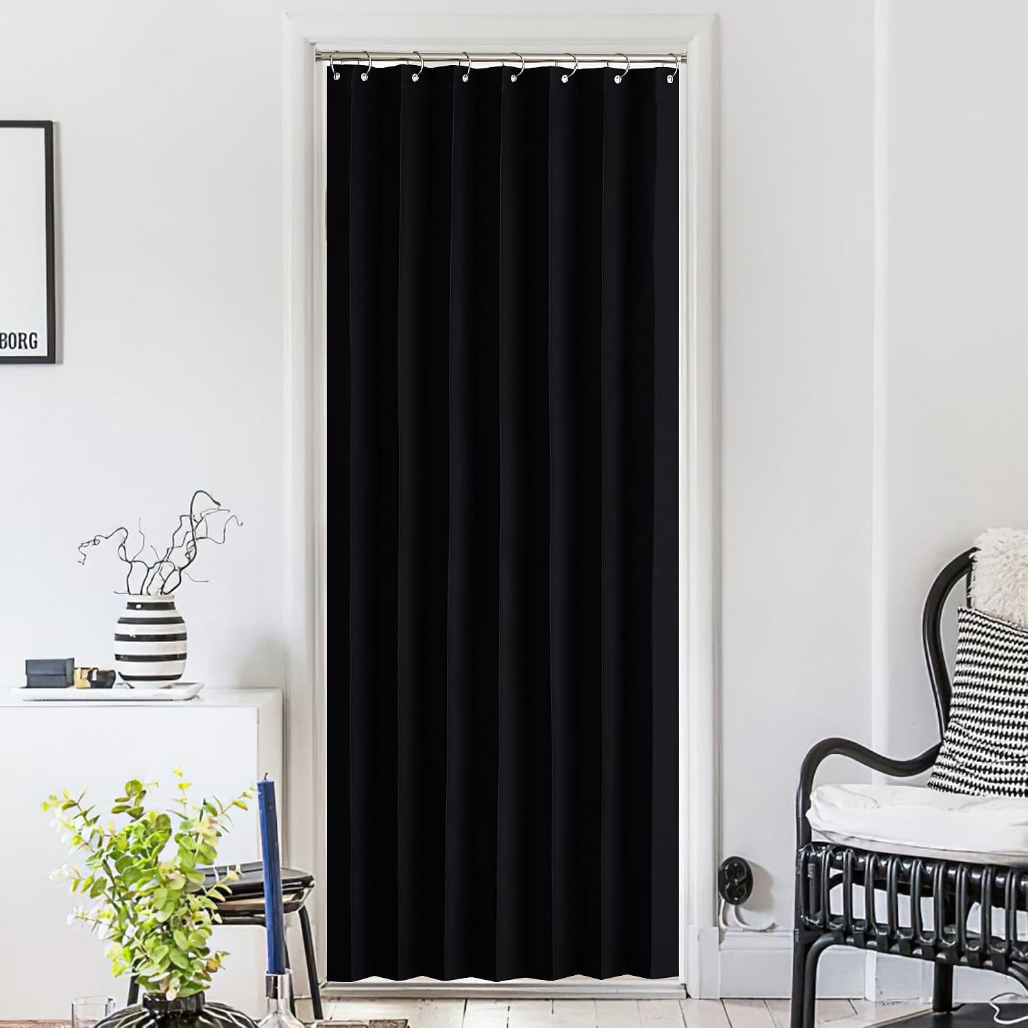 image:imageNICETOWN Linen Curtains for Bedroom Living Room Sheer Door Curtains amp Drapes 80 inches Length for Doorway Farmhouse Country Accordion Style Curtain for Sliding Glass Door 38 Wide Angora 1 PanelBlack