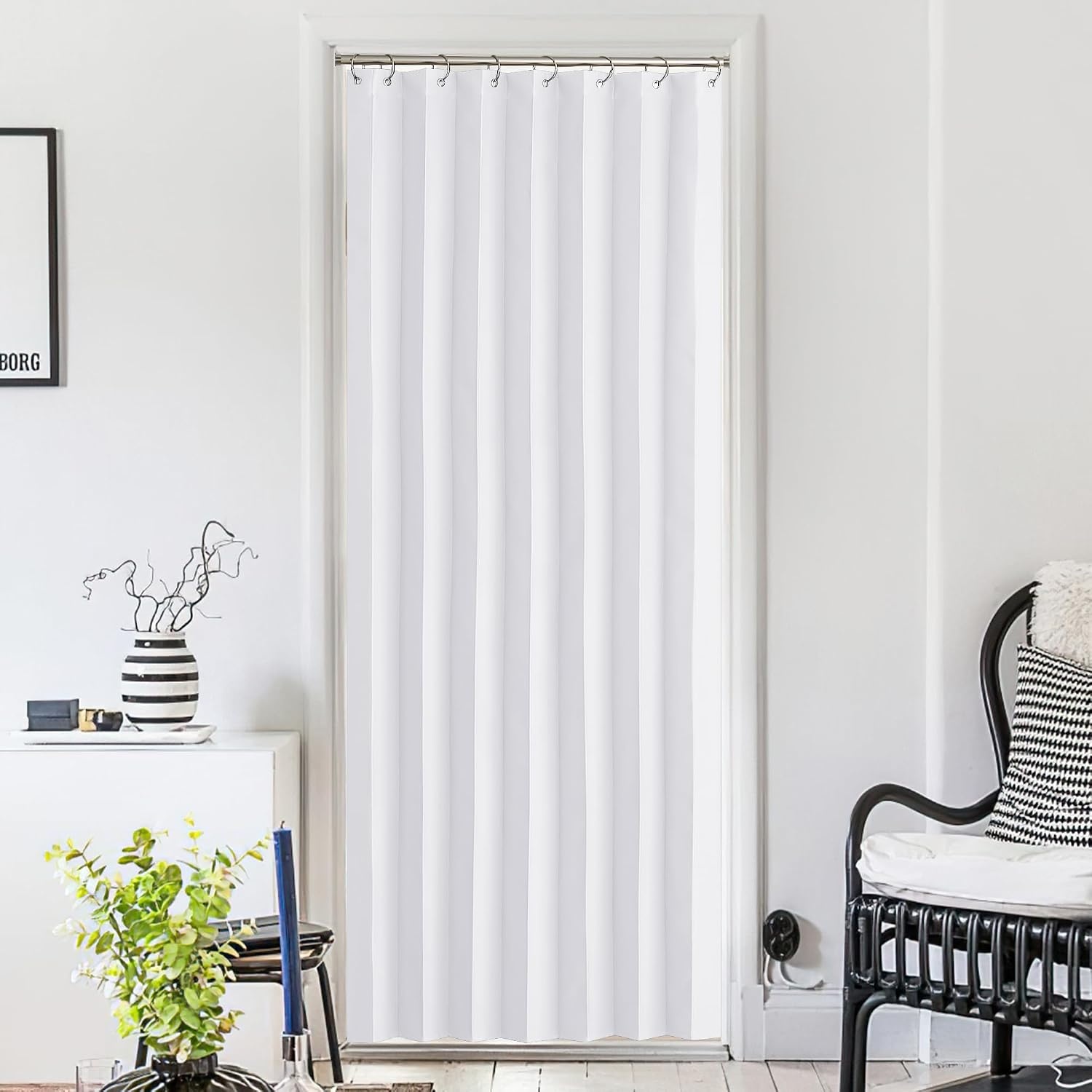 image:imageNICETOWN Linen Curtains for Bedroom Living Room Sheer Door Curtains amp Drapes 80 inches Length for Doorway Farmhouse Country Accordion Style Curtain for Sliding Glass Door 38 Wide Angora 1 PanelPure White
