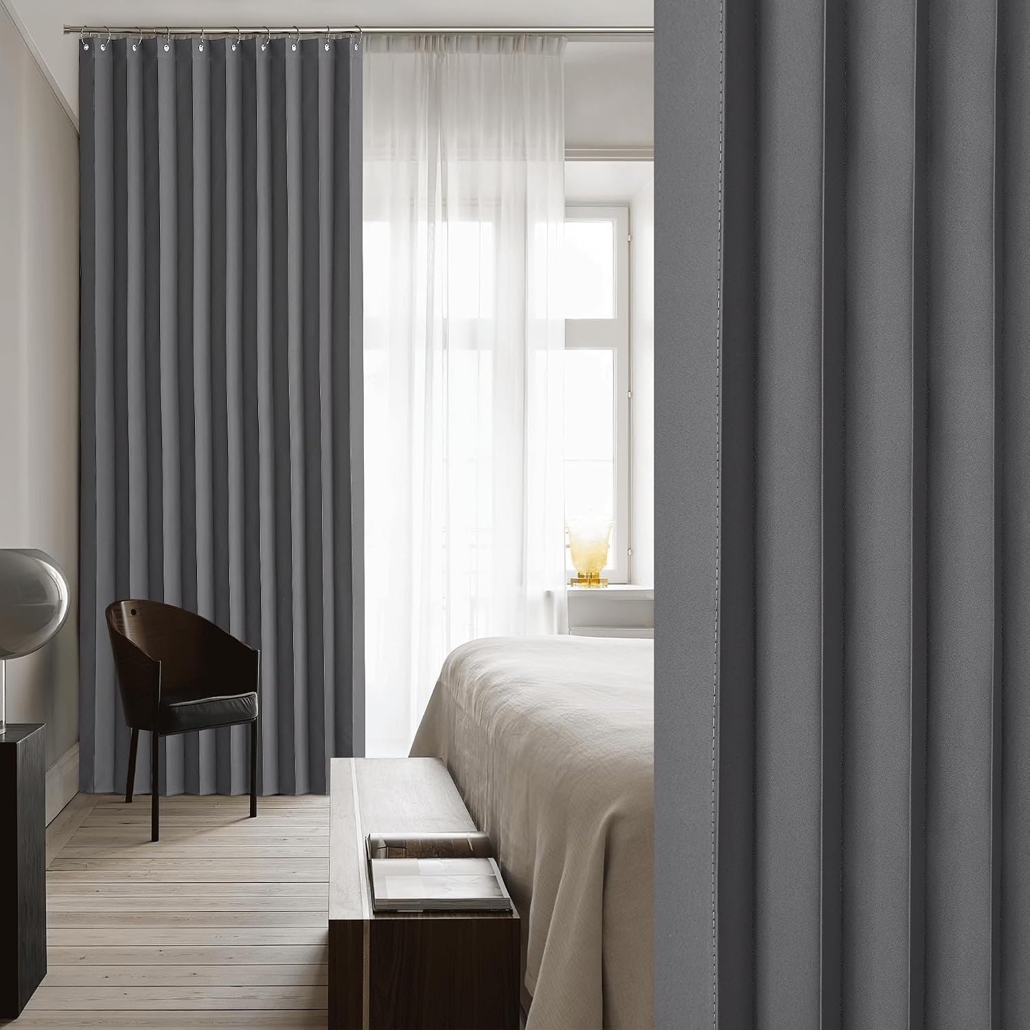 image:imageNICETOWN Linen Curtains for Bedroom Living Room Sheer Door Curtains amp Drapes 80 inches Length for Doorway Farmhouse Country Accordion Style Curtain for Sliding Glass Door 38 Wide Angora 1 PanelGrey