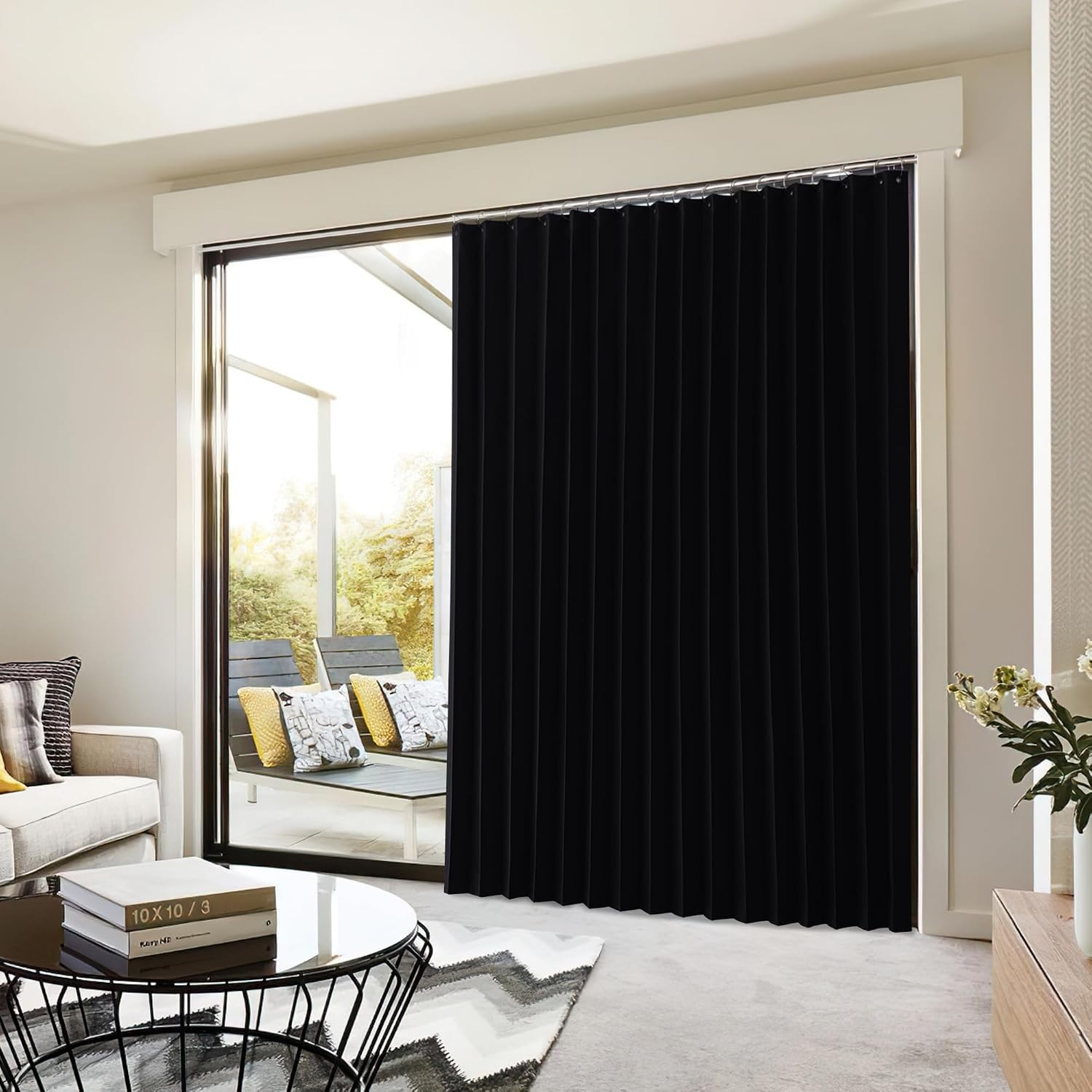 image:imageNICETOWN Linen Curtains for Bedroom Living Room Sheer Door Curtains amp Drapes 80 inches Length for Doorway Farmhouse Country Accordion Style Curtain for Sliding Glass Door 38 Wide Angora 1 PanelBlack