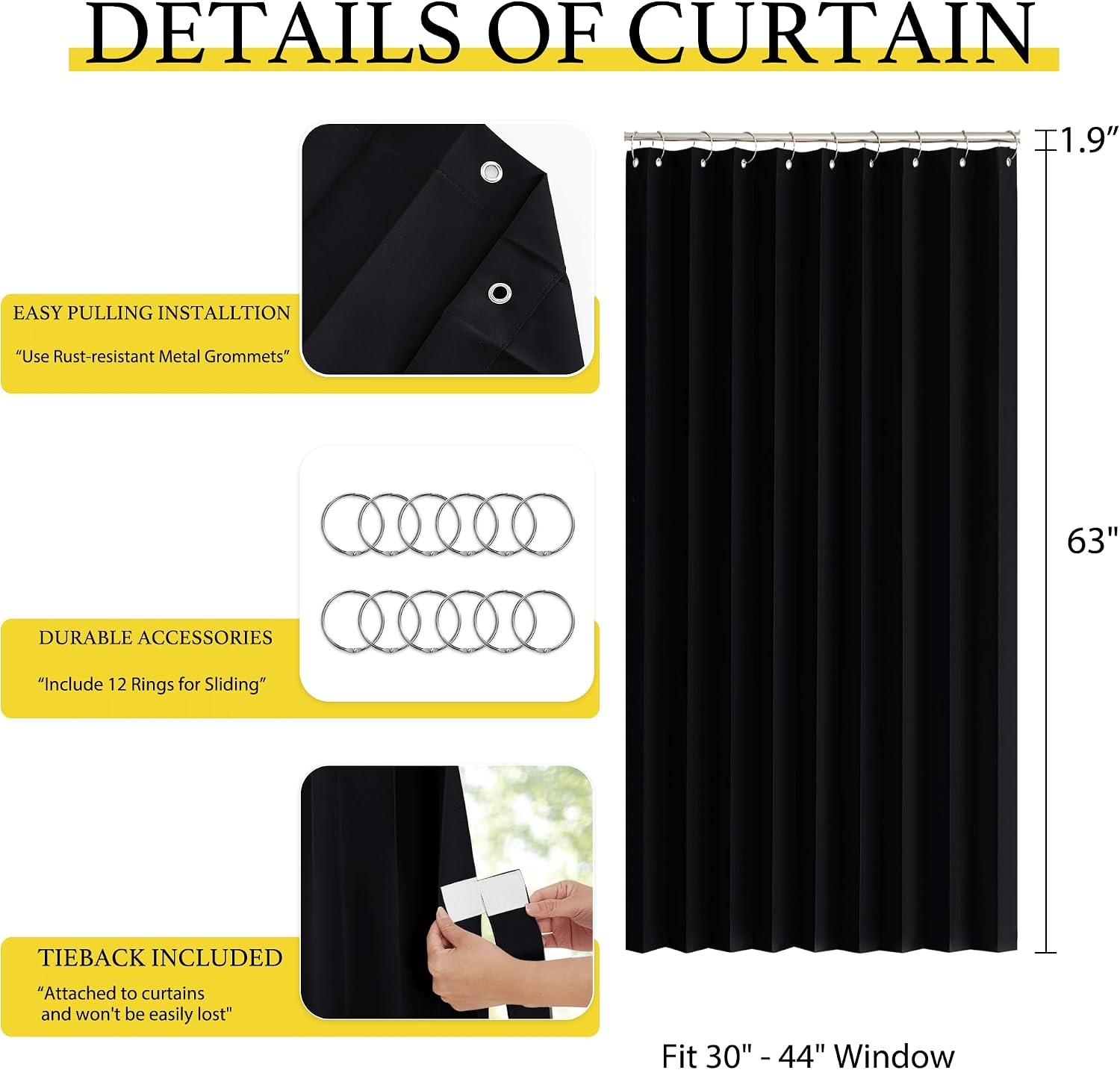 image:imageNICETOWN Linen Curtains for Bedroom Living Room Sheer Door Curtains amp Drapes 80 inches Length for Doorway Farmhouse Country Accordion Style Curtain for Sliding Glass Door 38 Wide Angora 1 PanelBlack