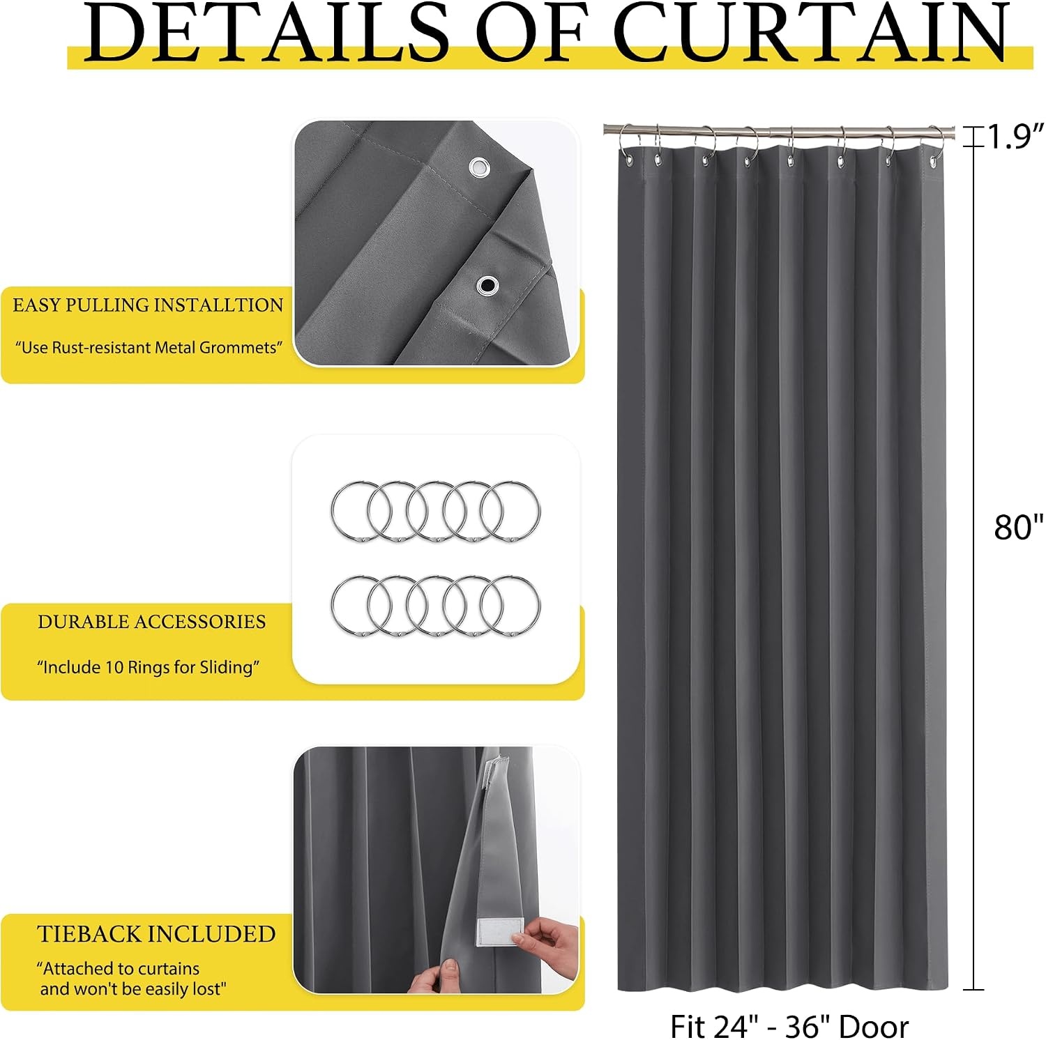 image:imageNICETOWN Linen Curtains for Bedroom Living Room Sheer Door Curtains amp Drapes 80 inches Length for Doorway Farmhouse Country Accordion Style Curtain for Sliding Glass Door 38 Wide Angora 1 PanelGrey