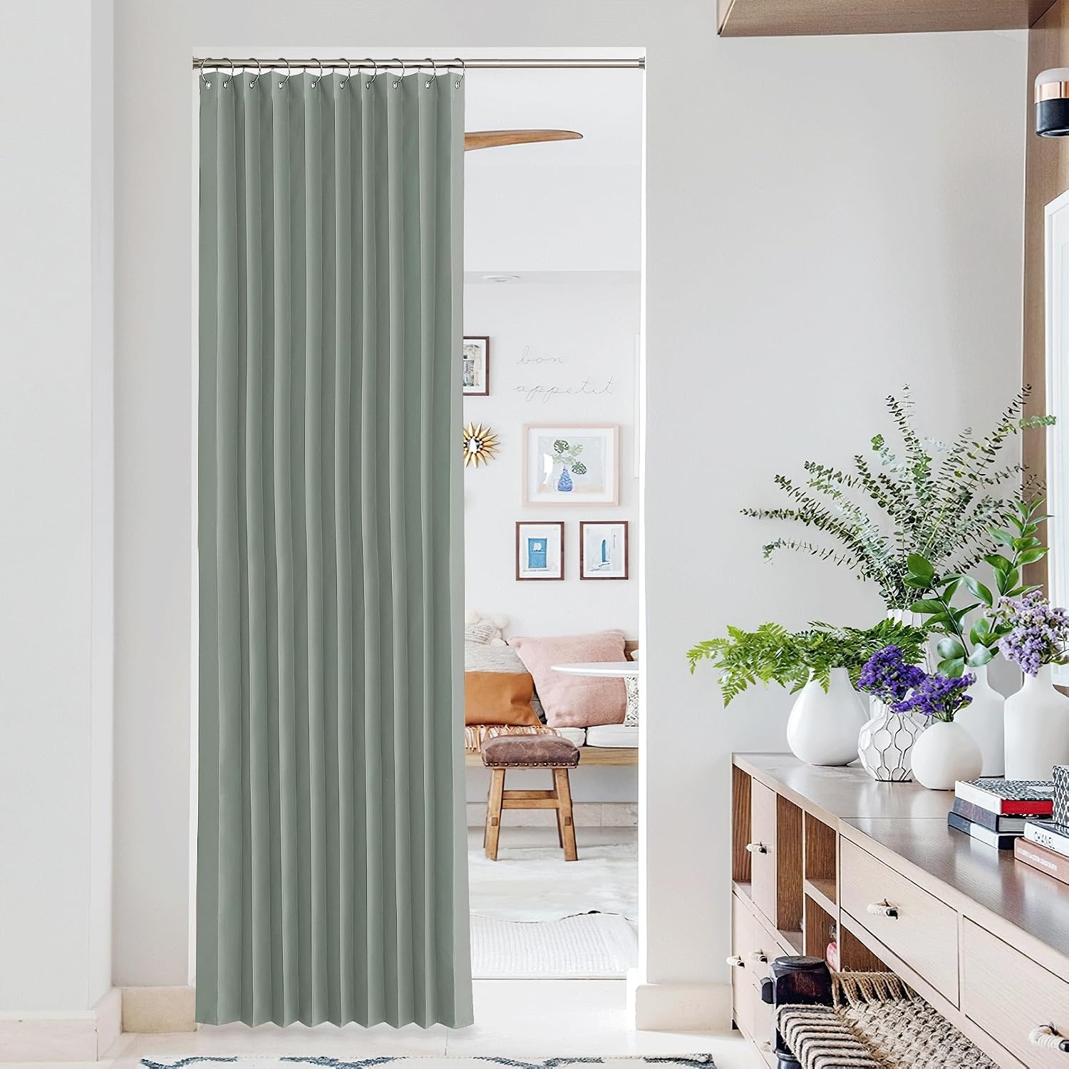 image:imageNICETOWN Linen Curtains for Bedroom Living Room Sheer Door Curtains amp Drapes 80 inches Length for Doorway Farmhouse Country Accordion Style Curtain for Sliding Glass Door 38 Wide Angora 1 PanelSage Green
