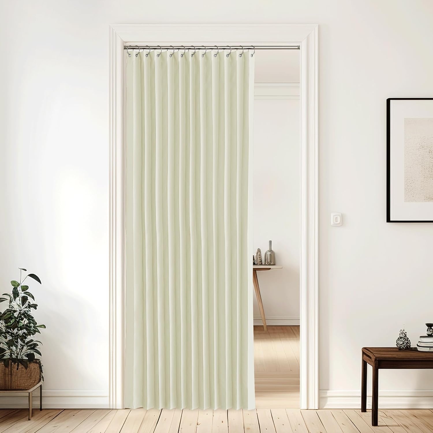 image:imageNICETOWN Linen Curtains for Bedroom Living Room Sheer Door Curtains amp Drapes 80 inches Length for Doorway Farmhouse Country Accordion Style Curtain for Sliding Glass Door 38 Wide Angora 1 PanelLight Beige