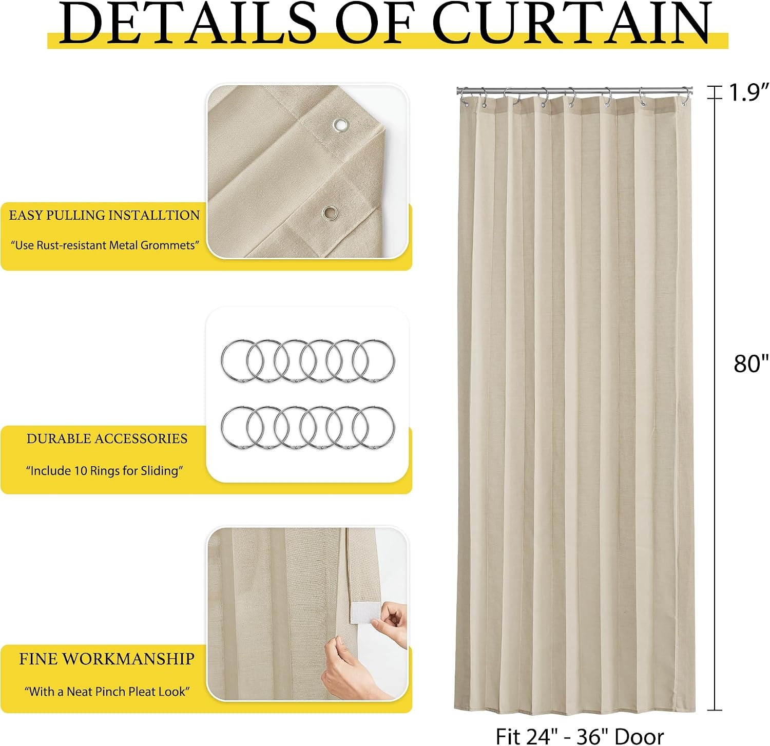 image:imageNICETOWN Linen Curtains for Bedroom Living Room Sheer Door Curtains amp Drapes 80 inches Length for Doorway Farmhouse Country Accordion Style Curtain for Sliding Glass Door 38 Wide Angora 1 PanelAngora