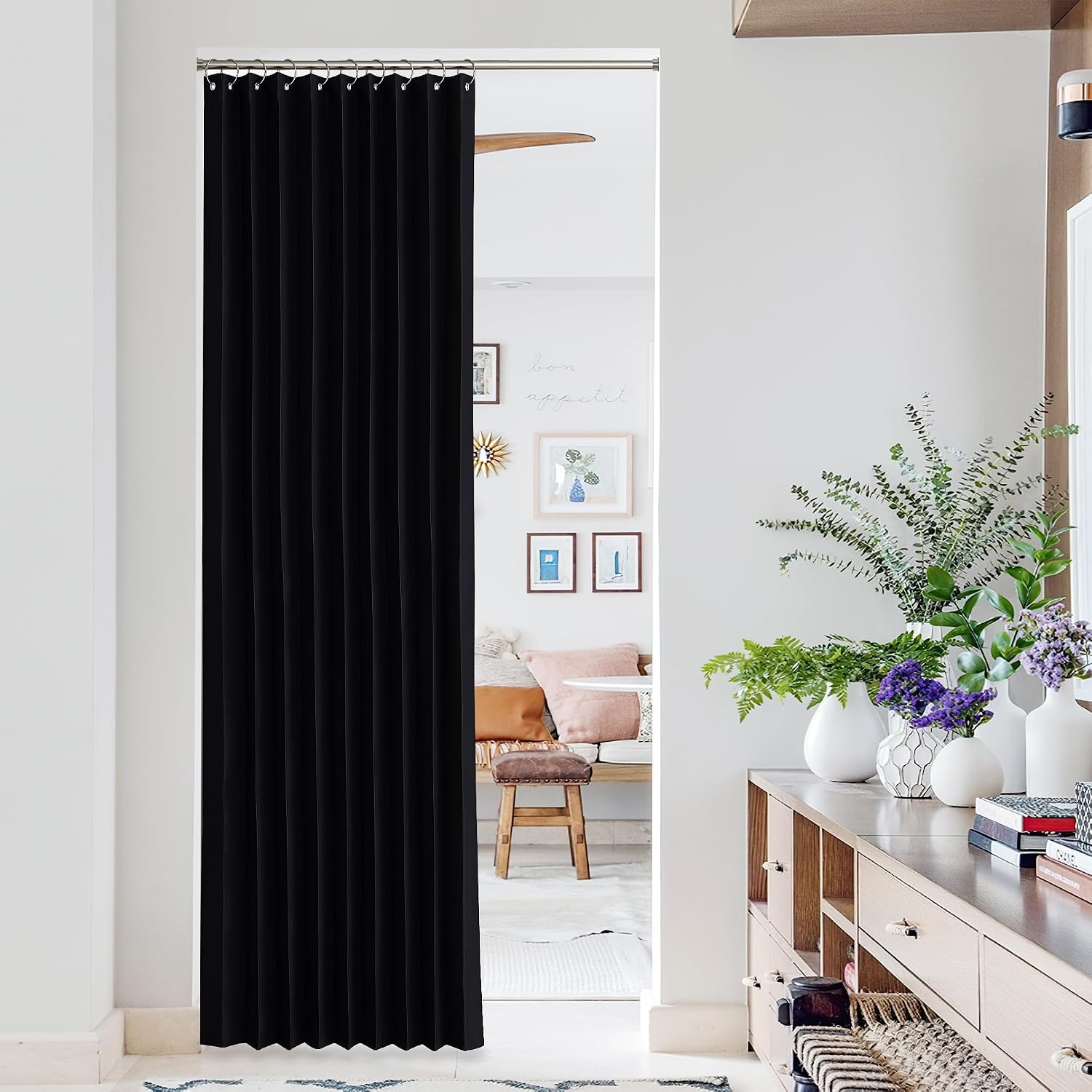 image:imageNICETOWN Linen Curtains for Bedroom Living Room Sheer Door Curtains amp Drapes 80 inches Length for Doorway Farmhouse Country Accordion Style Curtain for Sliding Glass Door 38 Wide Angora 1 PanelBlack