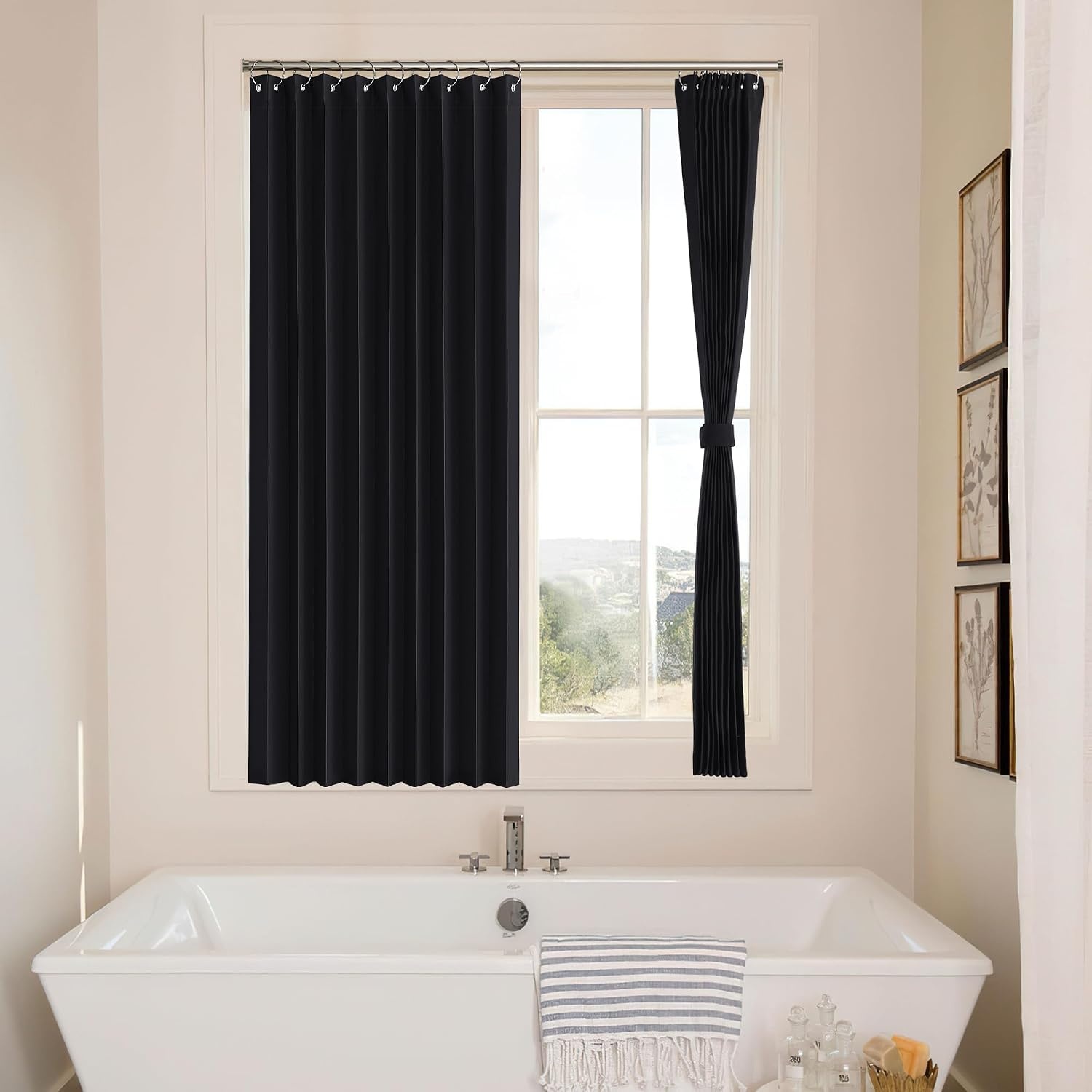 image:imageNICETOWN Linen Curtains for Bedroom Living Room Sheer Door Curtains amp Drapes 80 inches Length for Doorway Farmhouse Country Accordion Style Curtain for Sliding Glass Door 38 Wide Angora 1 PanelBlack