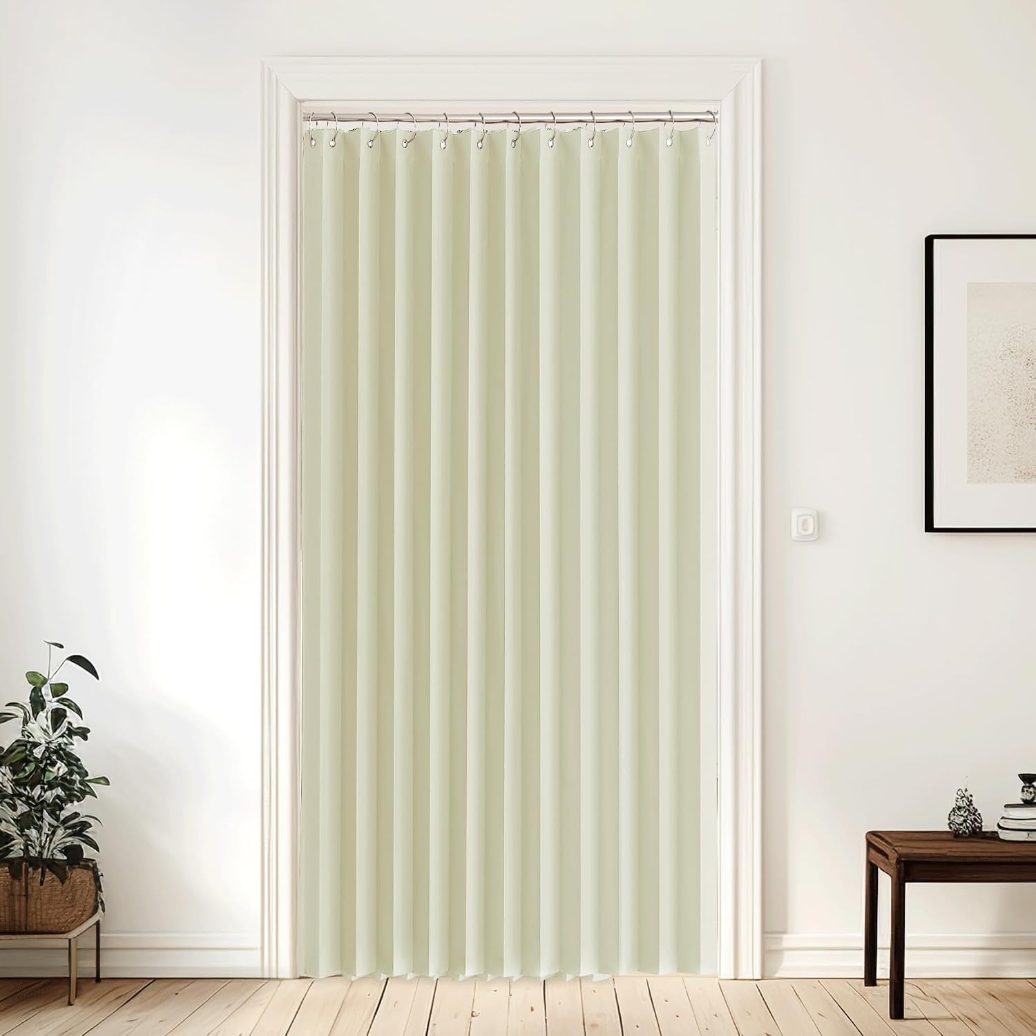 image:imageNICETOWN Linen Curtains for Bedroom Living Room Sheer Door Curtains amp Drapes 80 inches Length for Doorway Farmhouse Country Accordion Style Curtain for Sliding Glass Door 38 Wide Angora 1 PanelLight Beige