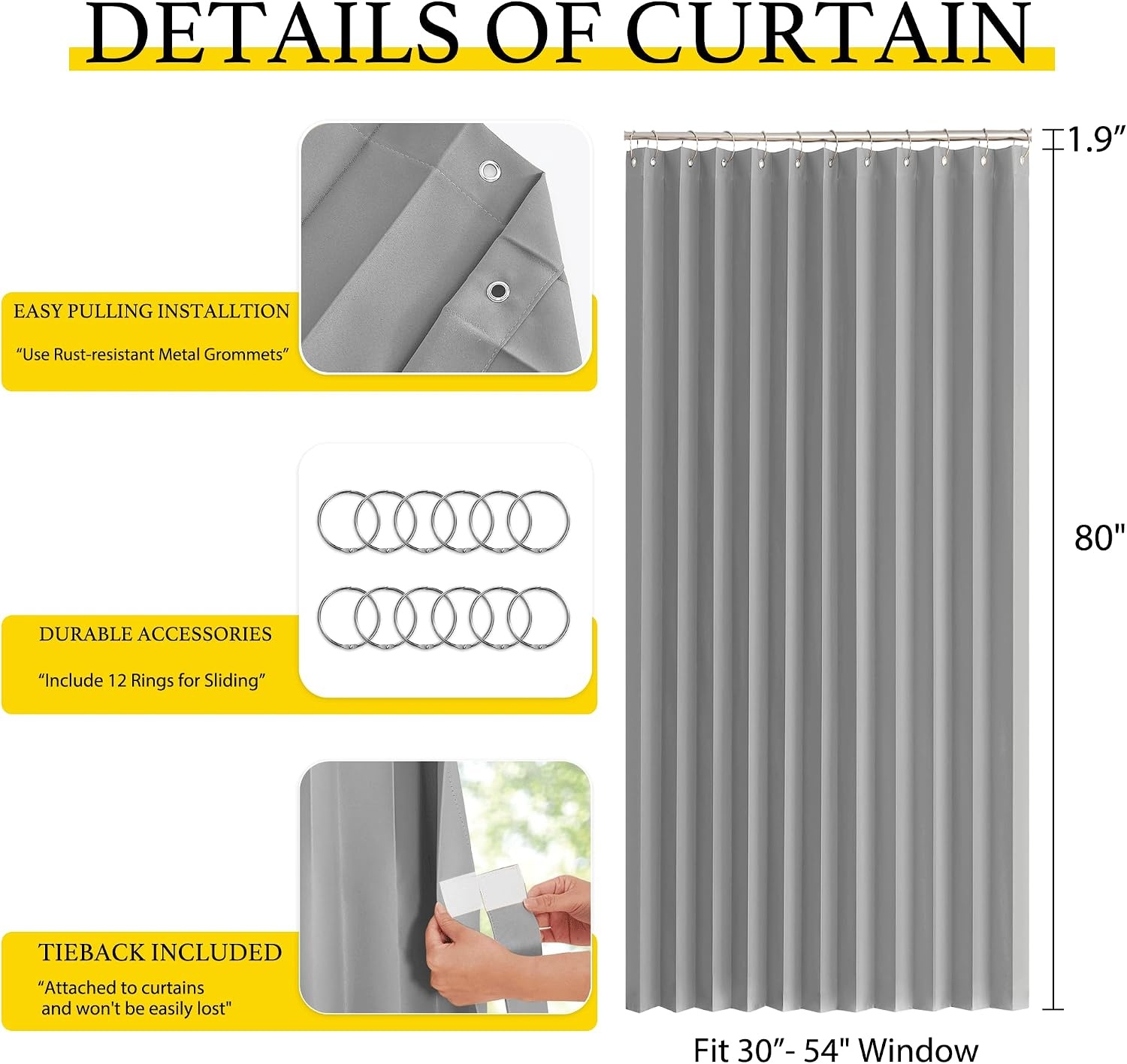 image:imageNICETOWN Linen Curtains for Bedroom Living Room Sheer Door Curtains amp Drapes 80 inches Length for Doorway Farmhouse Country Accordion Style Curtain for Sliding Glass Door 38 Wide Angora 1 PanelSilver Grey