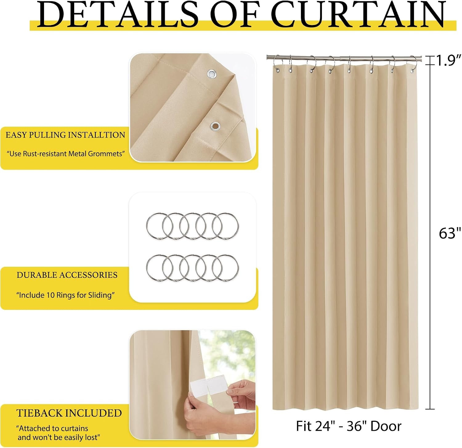 image:imageNICETOWN Linen Curtains for Bedroom Living Room Sheer Door Curtains amp Drapes 80 inches Length for Doorway Farmhouse Country Accordion Style Curtain for Sliding Glass Door 38 Wide Angora 1 PanelBiscotti Beige