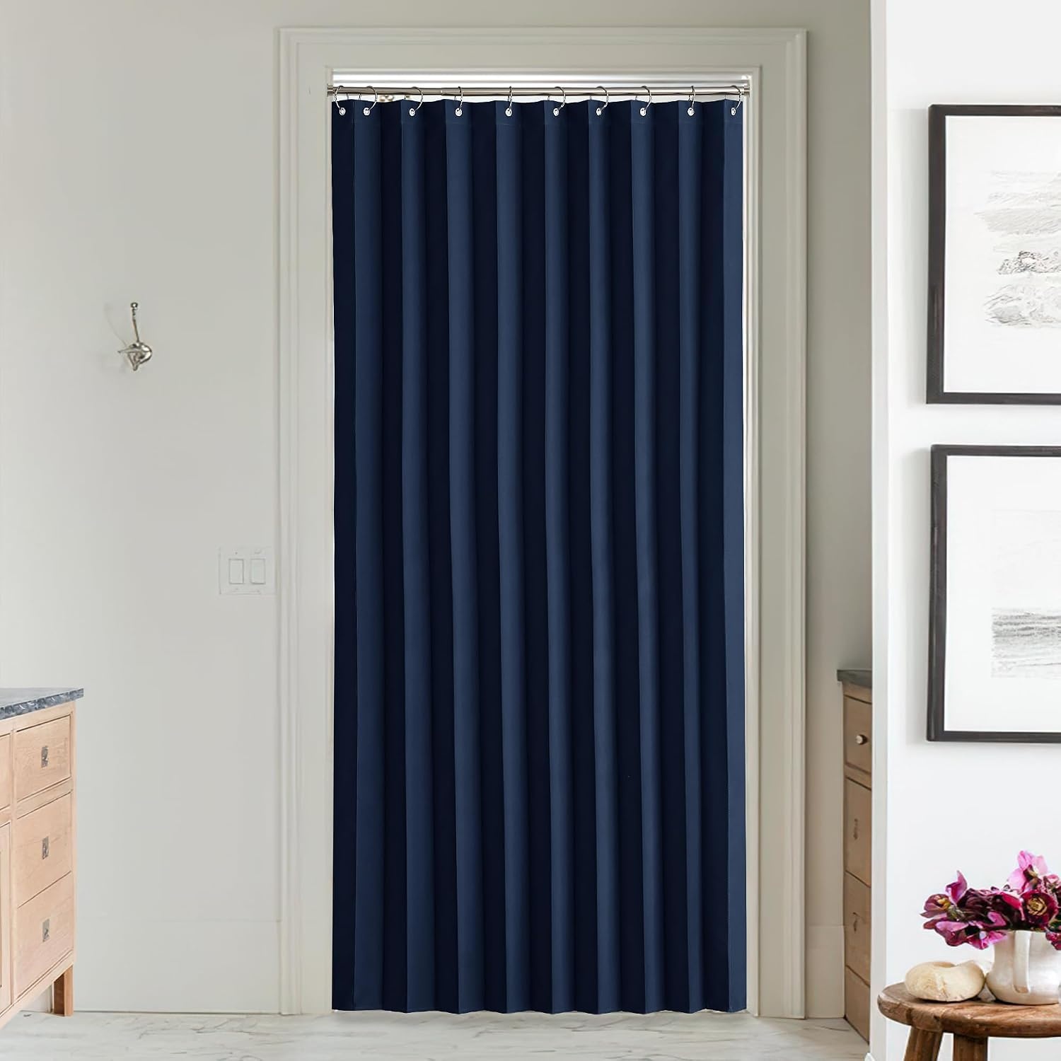 image:imageNICETOWN Linen Curtains for Bedroom Living Room Sheer Door Curtains amp Drapes 80 inches Length for Doorway Farmhouse Country Accordion Style Curtain for Sliding Glass Door 38 Wide Angora 1 PanelNavy