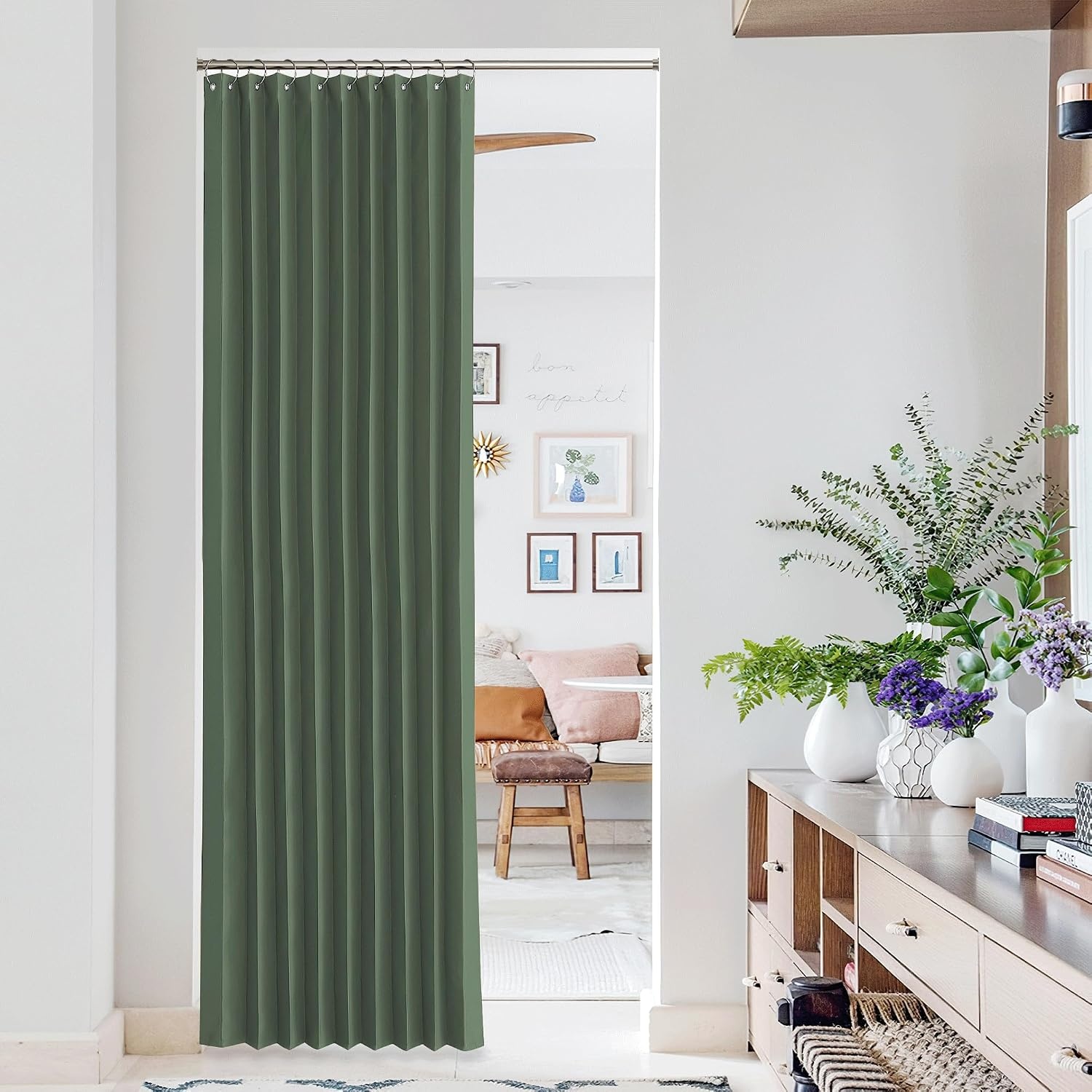 image:imageNICETOWN Linen Curtains for Bedroom Living Room Sheer Door Curtains amp Drapes 80 inches Length for Doorway Farmhouse Country Accordion Style Curtain for Sliding Glass Door 38 Wide Angora 1 PanelDark Mallard