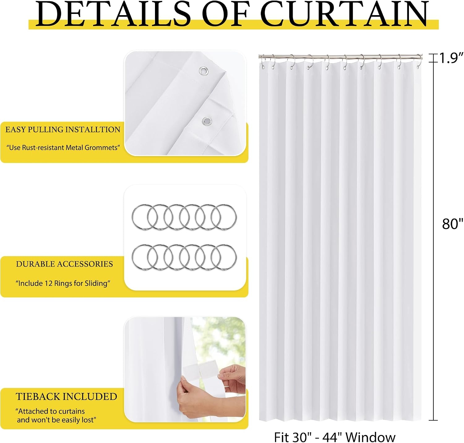 image:imageNICETOWN Linen Curtains for Bedroom Living Room Sheer Door Curtains amp Drapes 80 inches Length for Doorway Farmhouse Country Accordion Style Curtain for Sliding Glass Door 38 Wide Angora 1 PanelPure White