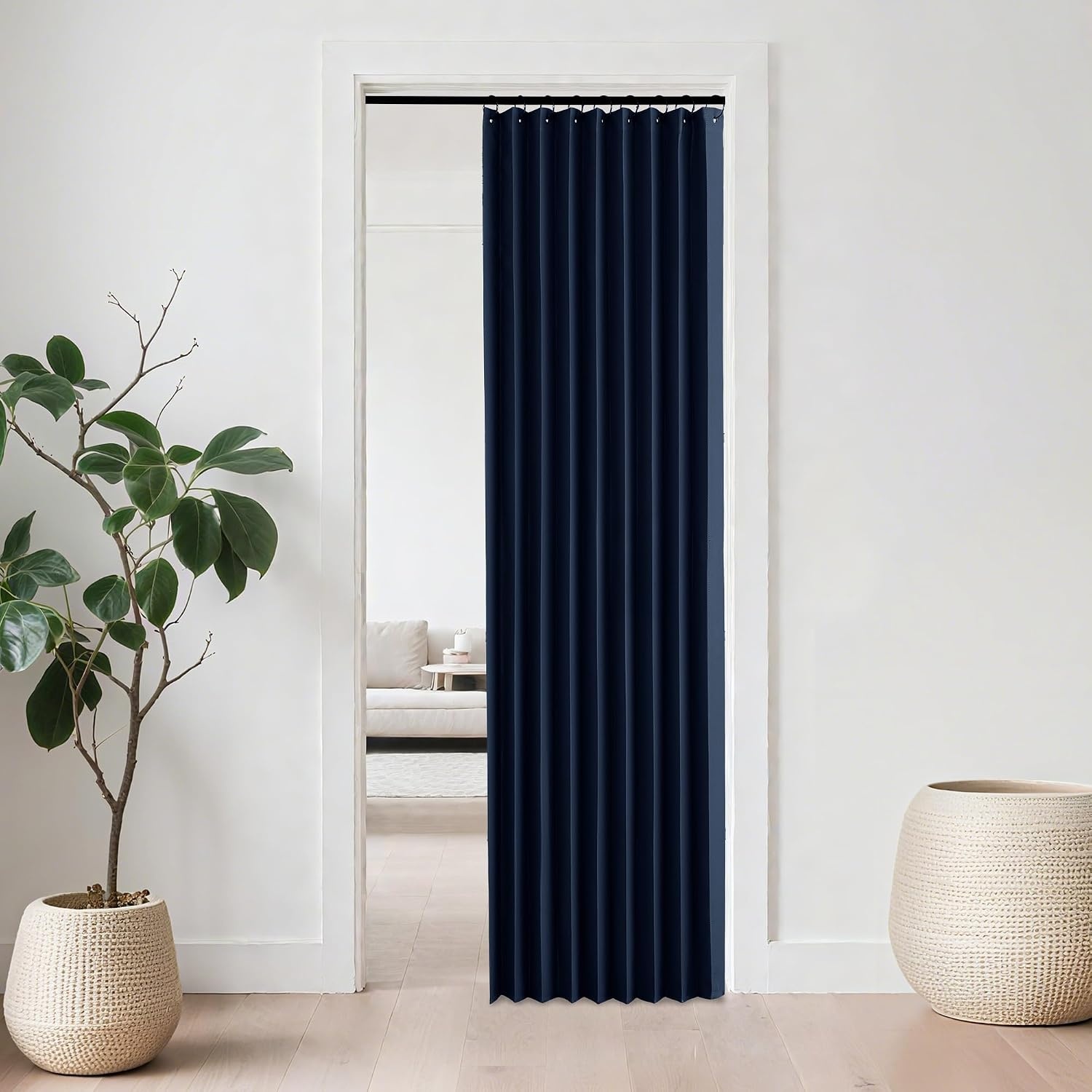 image:imageNICETOWN Linen Curtains for Bedroom Living Room Sheer Door Curtains amp Drapes 80 inches Length for Doorway Farmhouse Country Accordion Style Curtain for Sliding Glass Door 38 Wide Angora 1 PanelNavy