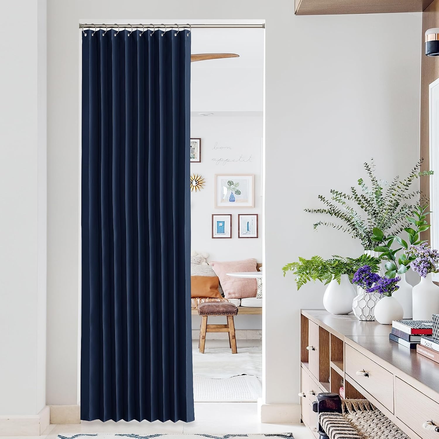 image:imageNICETOWN Linen Curtains for Bedroom Living Room Sheer Door Curtains amp Drapes 80 inches Length for Doorway Farmhouse Country Accordion Style Curtain for Sliding Glass Door 38 Wide Angora 1 PanelNavy