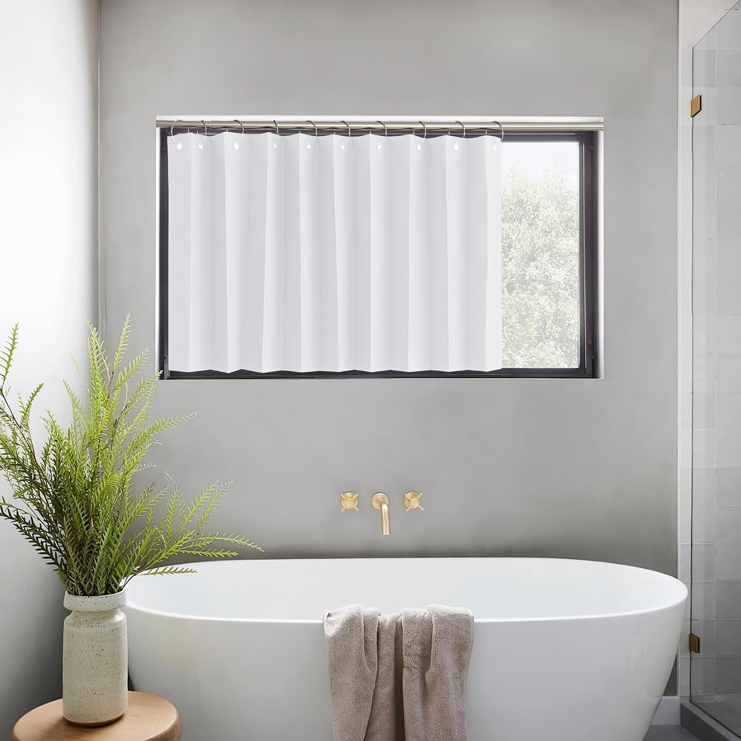 image:imageNICETOWN Linen Curtains for Bedroom Living Room Sheer Door Curtains amp Drapes 80 inches Length for Doorway Farmhouse Country Accordion Style Curtain for Sliding Glass Door 38 Wide Angora 1 PanelPure White