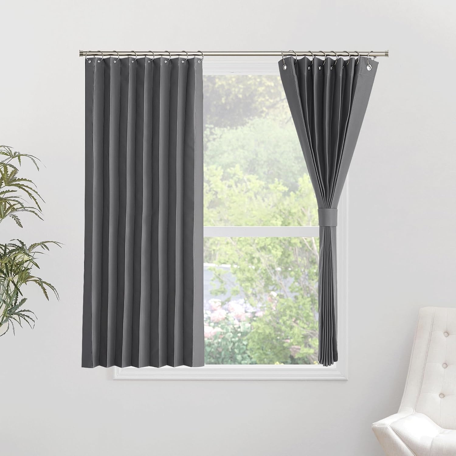 image:imageNICETOWN Linen Curtains for Bedroom Living Room Sheer Door Curtains amp Drapes 80 inches Length for Doorway Farmhouse Country Accordion Style Curtain for Sliding Glass Door 38 Wide Angora 1 PanelGrey