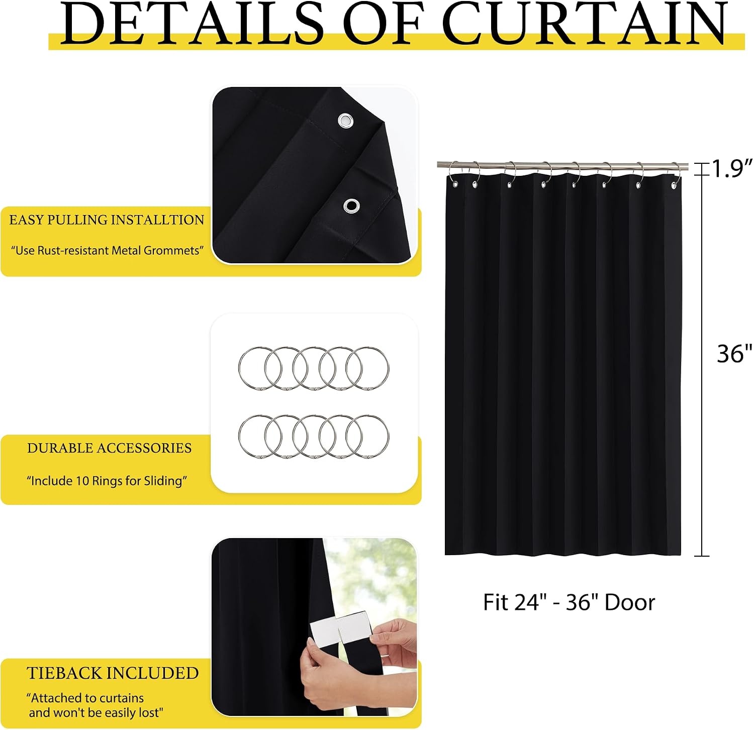 image:imageNICETOWN Linen Curtains for Bedroom Living Room Sheer Door Curtains amp Drapes 80 inches Length for Doorway Farmhouse Country Accordion Style Curtain for Sliding Glass Door 38 Wide Angora 1 PanelBlack