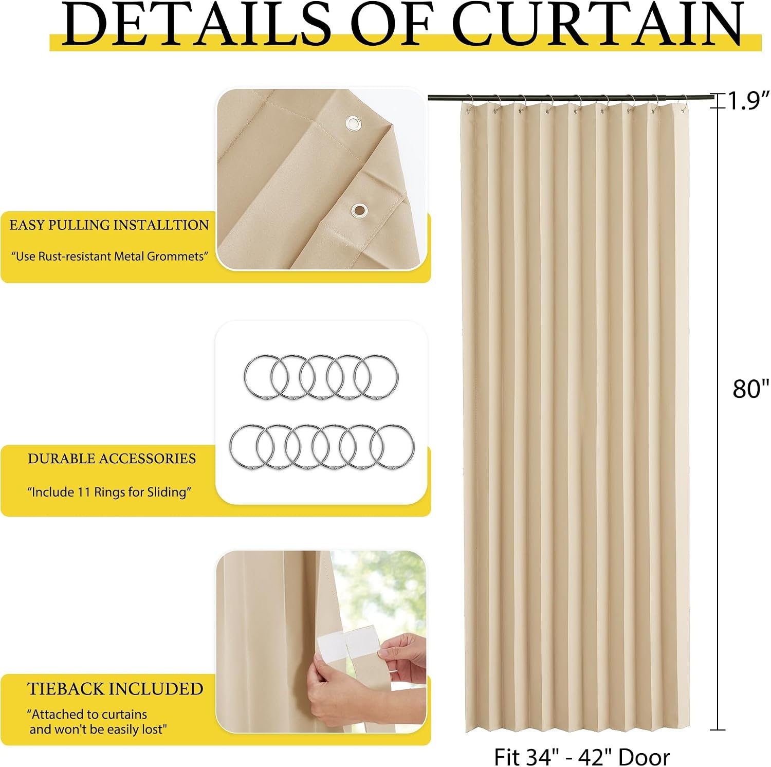 image:imageNICETOWN Linen Curtains for Bedroom Living Room Sheer Door Curtains amp Drapes 80 inches Length for Doorway Farmhouse Country Accordion Style Curtain for Sliding Glass Door 38 Wide Angora 1 PanelBiscotti Beige