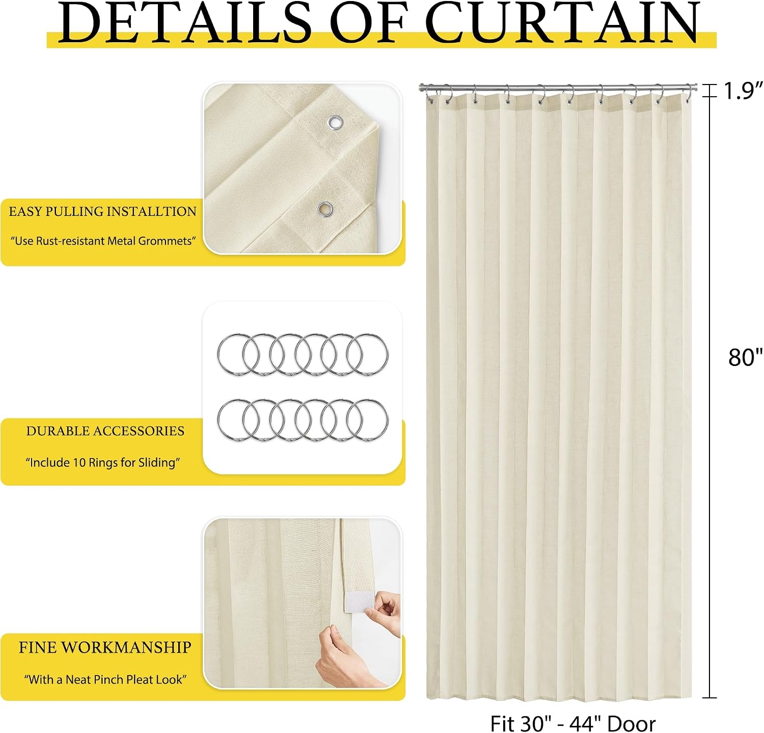image:imageNICETOWN Linen Curtains for Bedroom Living Room Sheer Door Curtains amp Drapes 80 inches Length for Doorway Farmhouse Country Accordion Style Curtain for Sliding Glass Door 38 Wide Angora 1 PanelGreyish White