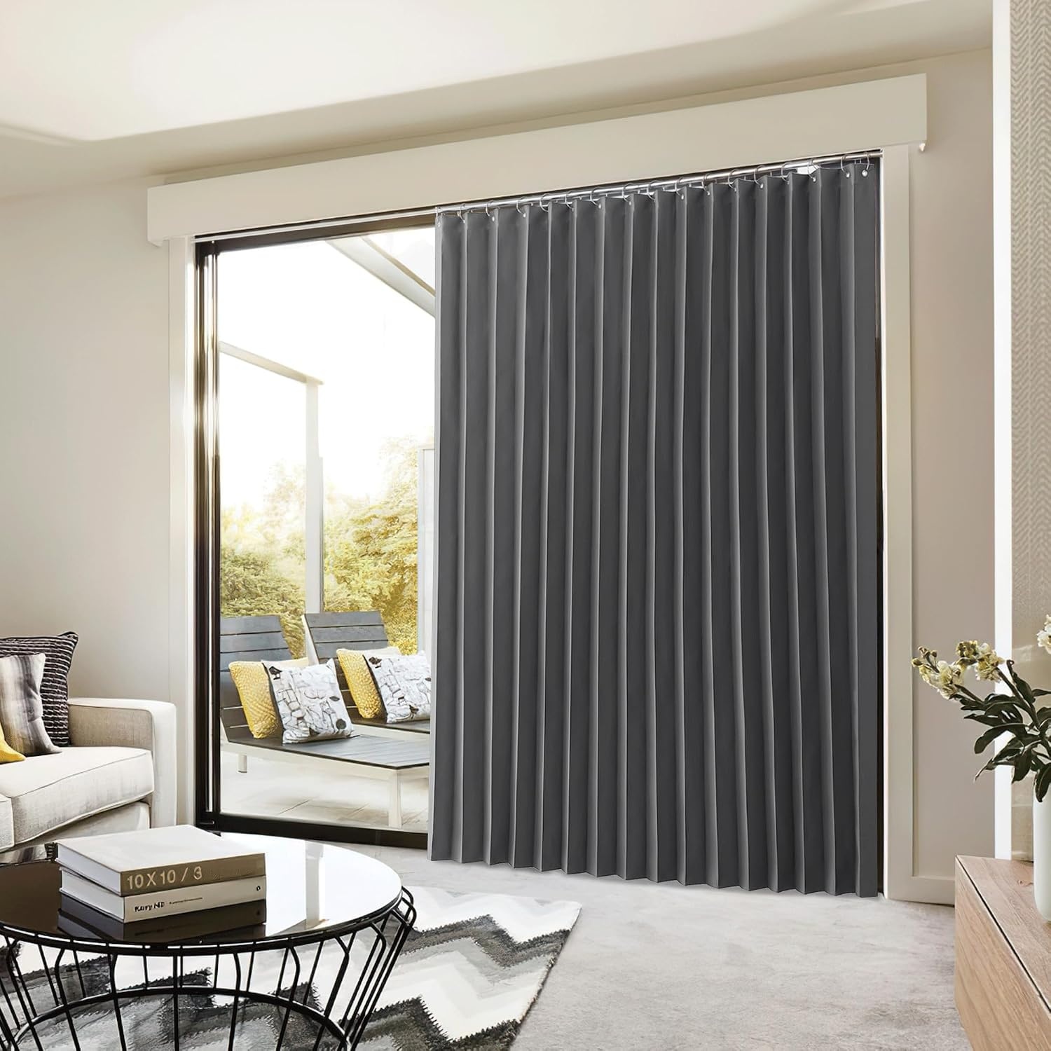 image:imageNICETOWN Linen Curtains for Bedroom Living Room Sheer Door Curtains amp Drapes 80 inches Length for Doorway Farmhouse Country Accordion Style Curtain for Sliding Glass Door 38 Wide Angora 1 PanelGrey