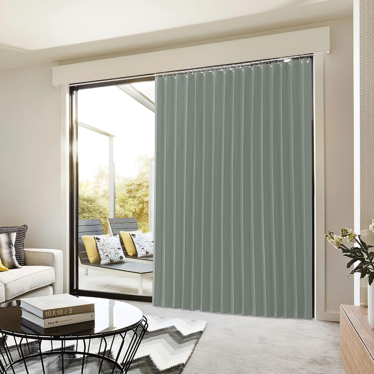 image:imageNICETOWN Linen Curtains for Bedroom Living Room Sheer Door Curtains amp Drapes 80 inches Length for Doorway Farmhouse Country Accordion Style Curtain for Sliding Glass Door 38 Wide Angora 1 PanelSage Green