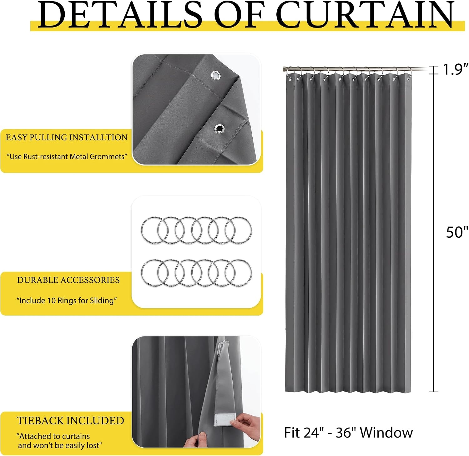 image:imageNICETOWN Linen Curtains for Bedroom Living Room Sheer Door Curtains amp Drapes 80 inches Length for Doorway Farmhouse Country Accordion Style Curtain for Sliding Glass Door 38 Wide Angora 1 PanelGrey
