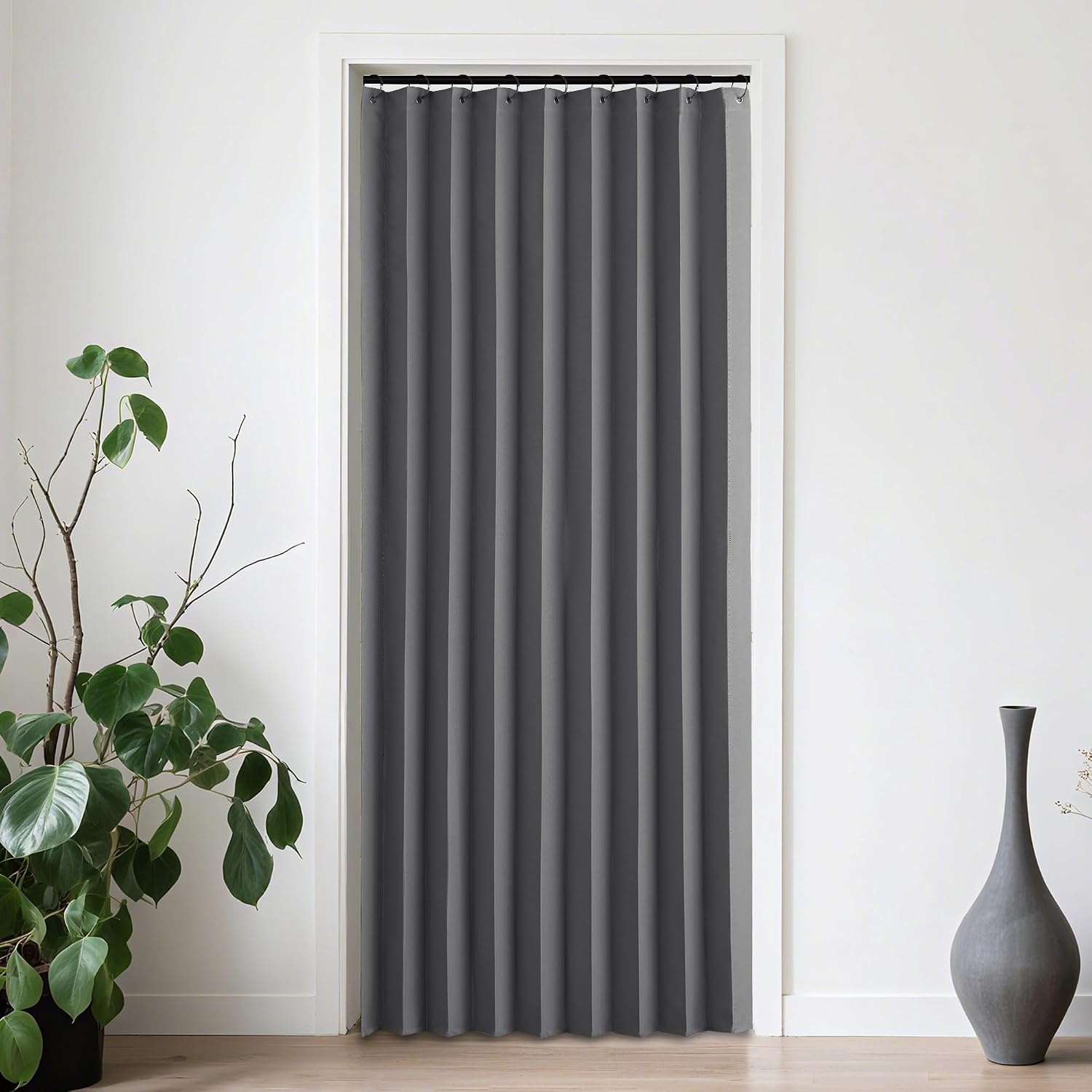 image:imageNICETOWN Linen Curtains for Bedroom Living Room Sheer Door Curtains amp Drapes 80 inches Length for Doorway Farmhouse Country Accordion Style Curtain for Sliding Glass Door 38 Wide Angora 1 PanelGrey