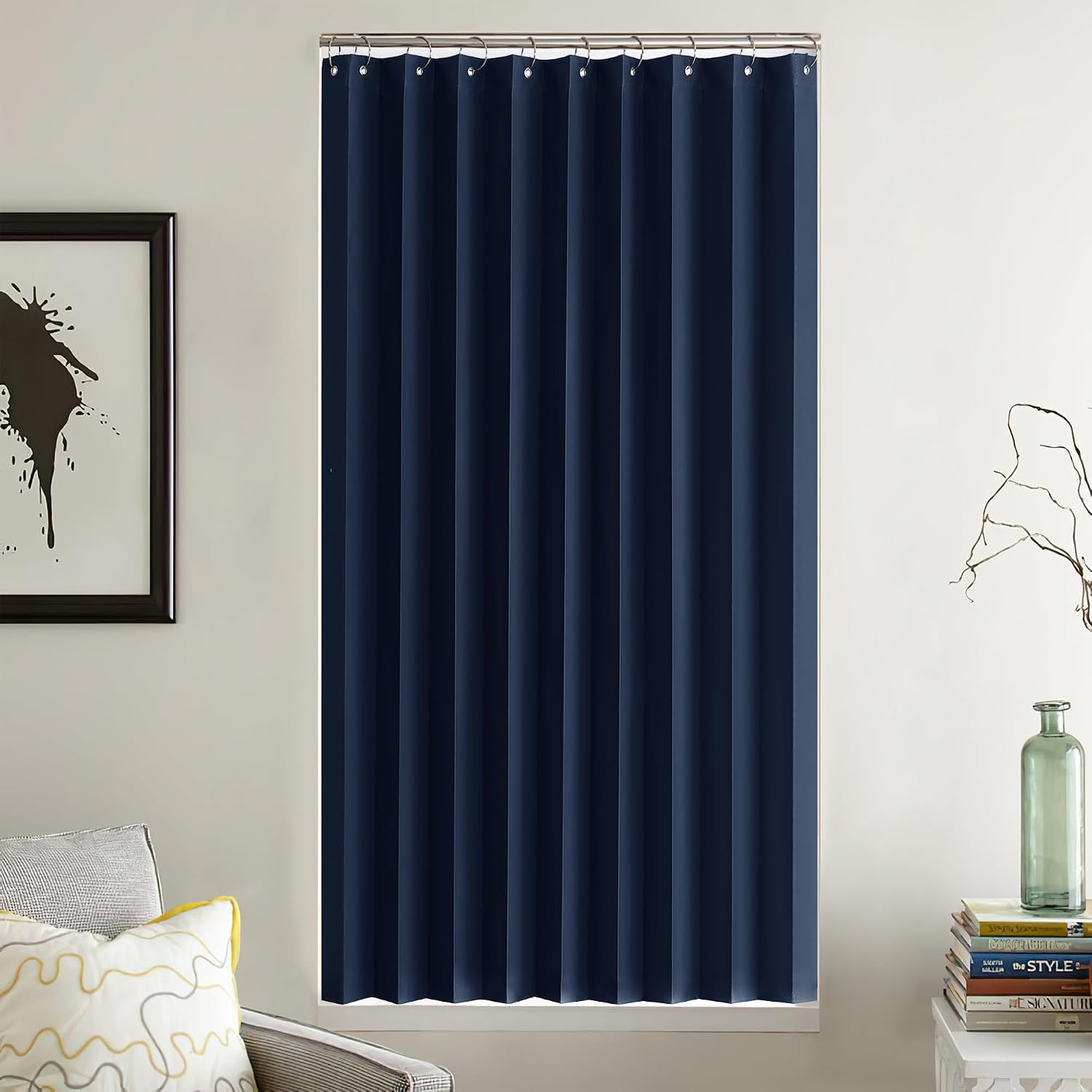 image:imageNICETOWN Linen Curtains for Bedroom Living Room Sheer Door Curtains amp Drapes 80 inches Length for Doorway Farmhouse Country Accordion Style Curtain for Sliding Glass Door 38 Wide Angora 1 PanelNavy