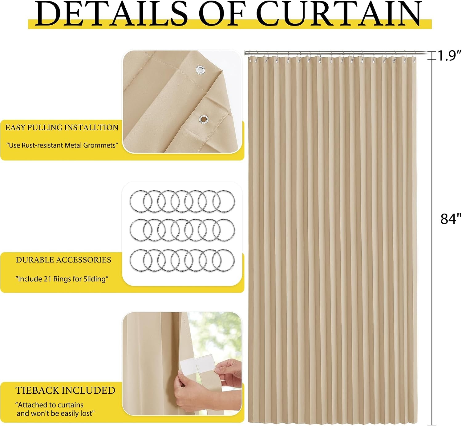 image:imageNICETOWN Linen Curtains for Bedroom Living Room Sheer Door Curtains amp Drapes 80 inches Length for Doorway Farmhouse Country Accordion Style Curtain for Sliding Glass Door 38 Wide Angora 1 PanelBiscotti Beige