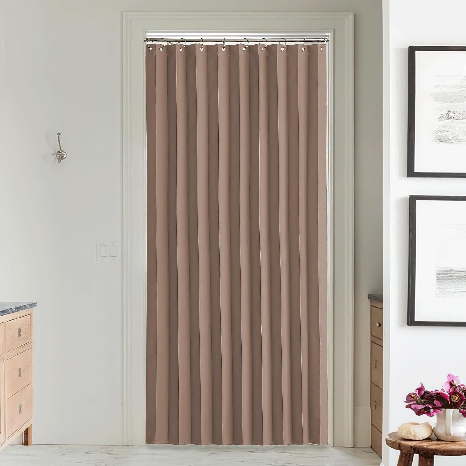 image:imageNICETOWN Linen Curtains for Bedroom Living Room Sheer Door Curtains amp Drapes 80 inches Length for Doorway Farmhouse Country Accordion Style Curtain for Sliding Glass Door 38 Wide Angora 1 PanelCappuccino