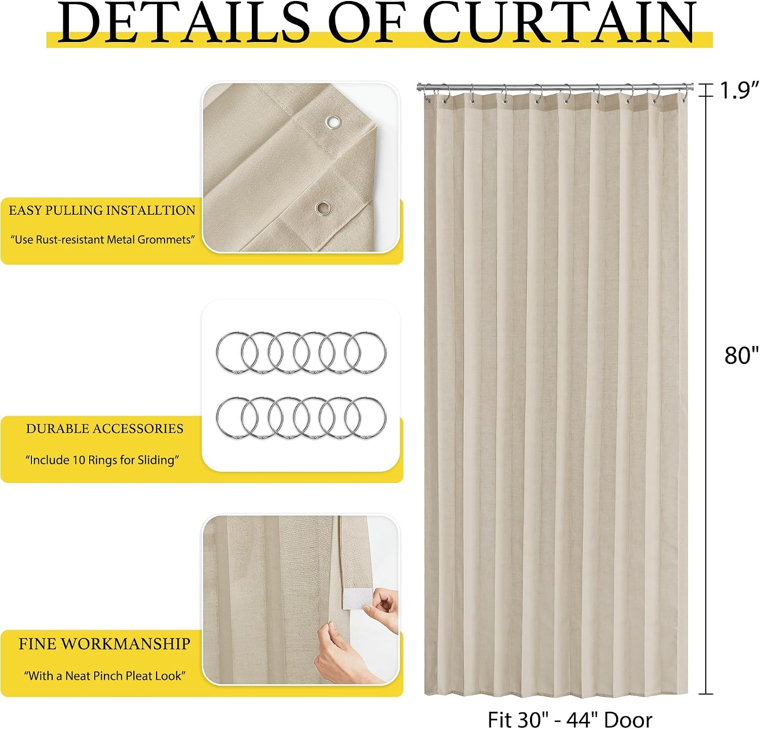 image:imageNICETOWN Linen Curtains for Bedroom Living Room Sheer Door Curtains amp Drapes 80 inches Length for Doorway Farmhouse Country Accordion Style Curtain for Sliding Glass Door 38 Wide Angora 1 PanelAngora
