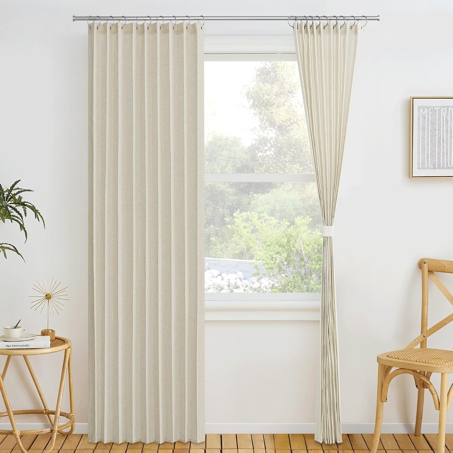 image:imageNICETOWN Linen Curtains for Bedroom Living Room Sheer Door Curtains amp Drapes 80 inches Length for Doorway Farmhouse Country Accordion Style Curtain for Sliding Glass Door 38 Wide Angora 1 PanelNatural Beige