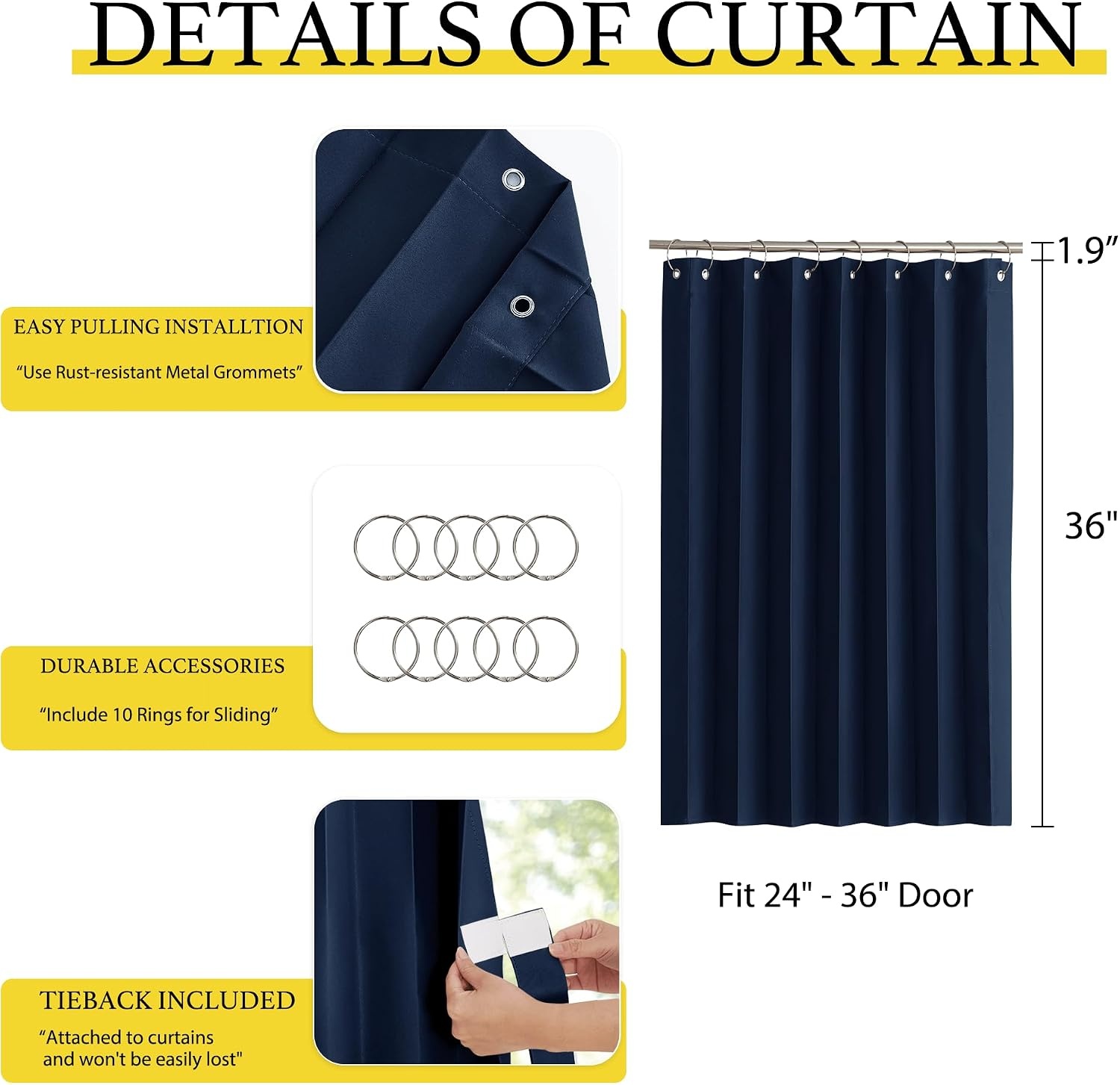 image:imageNICETOWN Linen Curtains for Bedroom Living Room Sheer Door Curtains amp Drapes 80 inches Length for Doorway Farmhouse Country Accordion Style Curtain for Sliding Glass Door 38 Wide Angora 1 PanelNavy