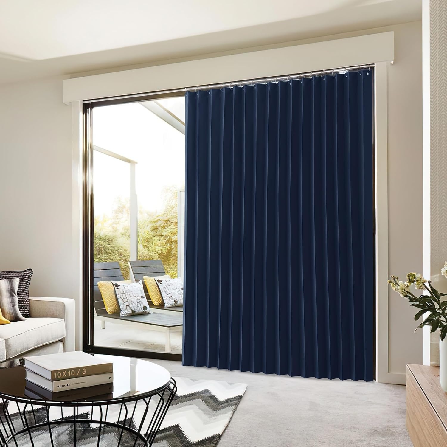 image:imageNICETOWN Linen Curtains for Bedroom Living Room Sheer Door Curtains amp Drapes 80 inches Length for Doorway Farmhouse Country Accordion Style Curtain for Sliding Glass Door 38 Wide Angora 1 PanelNavy
