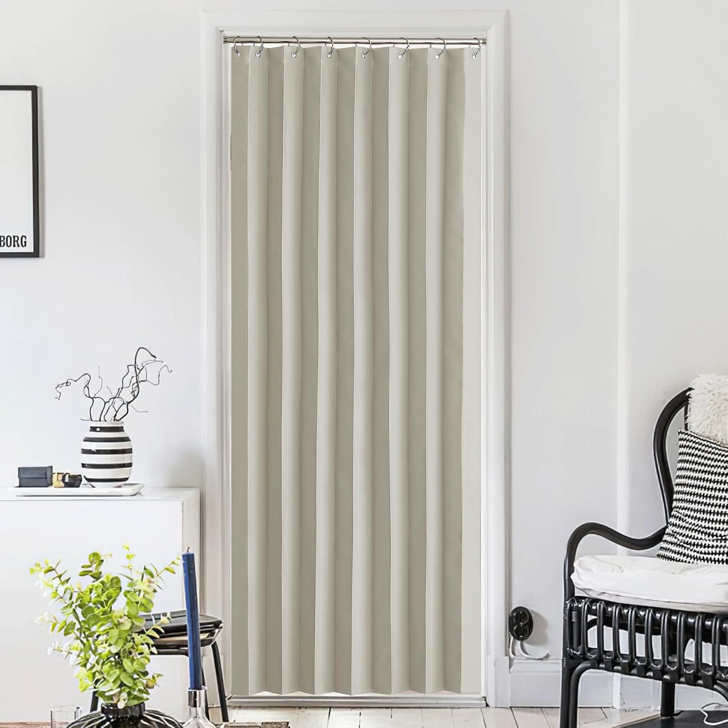 image:imageNICETOWN Linen Curtains for Bedroom Living Room Sheer Door Curtains amp Drapes 80 inches Length for Doorway Farmhouse Country Accordion Style Curtain for Sliding Glass Door 38 Wide Angora 1 PanelNatural