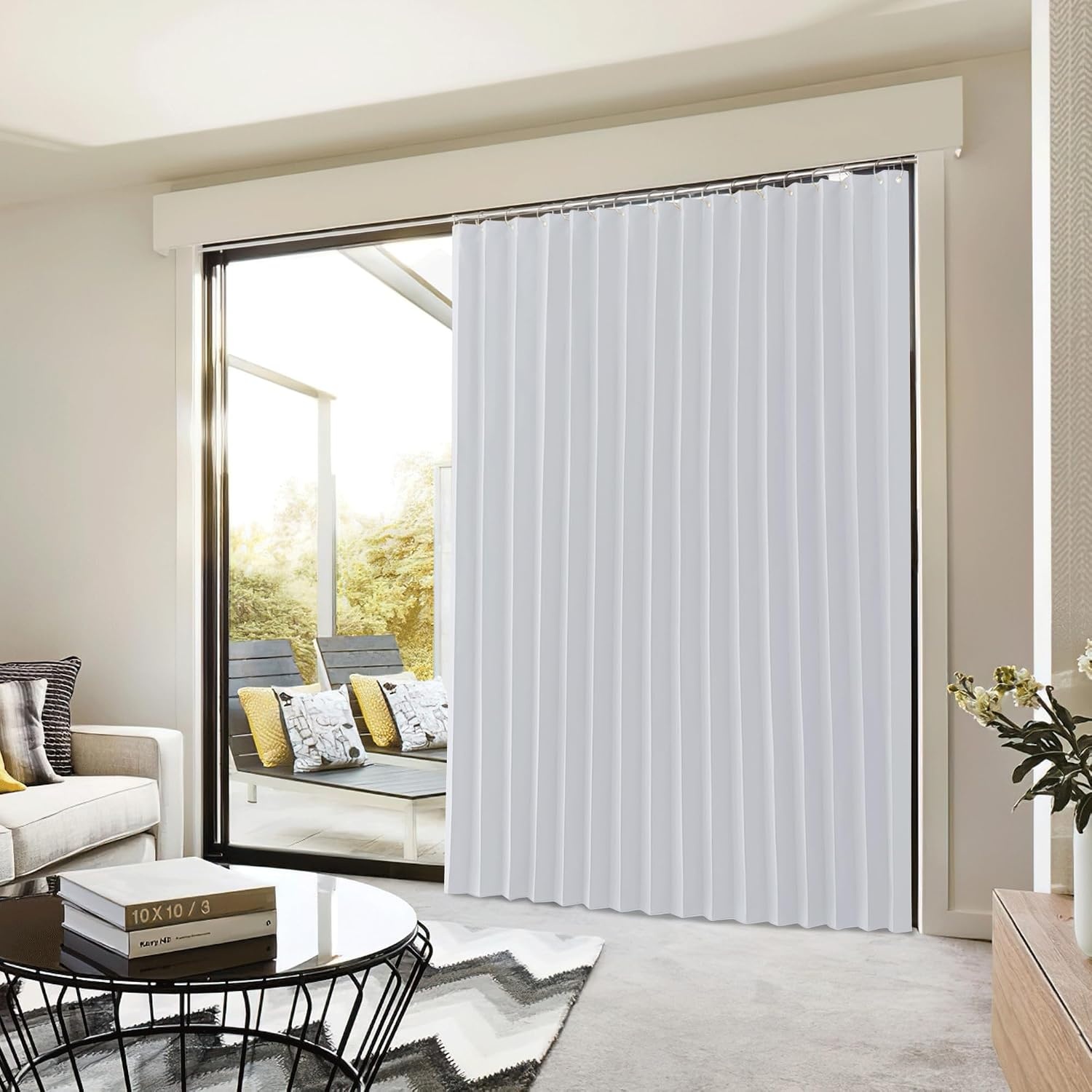 image:imageNICETOWN Linen Curtains for Bedroom Living Room Sheer Door Curtains amp Drapes 80 inches Length for Doorway Farmhouse Country Accordion Style Curtain for Sliding Glass Door 38 Wide Angora 1 PanelGreyish White