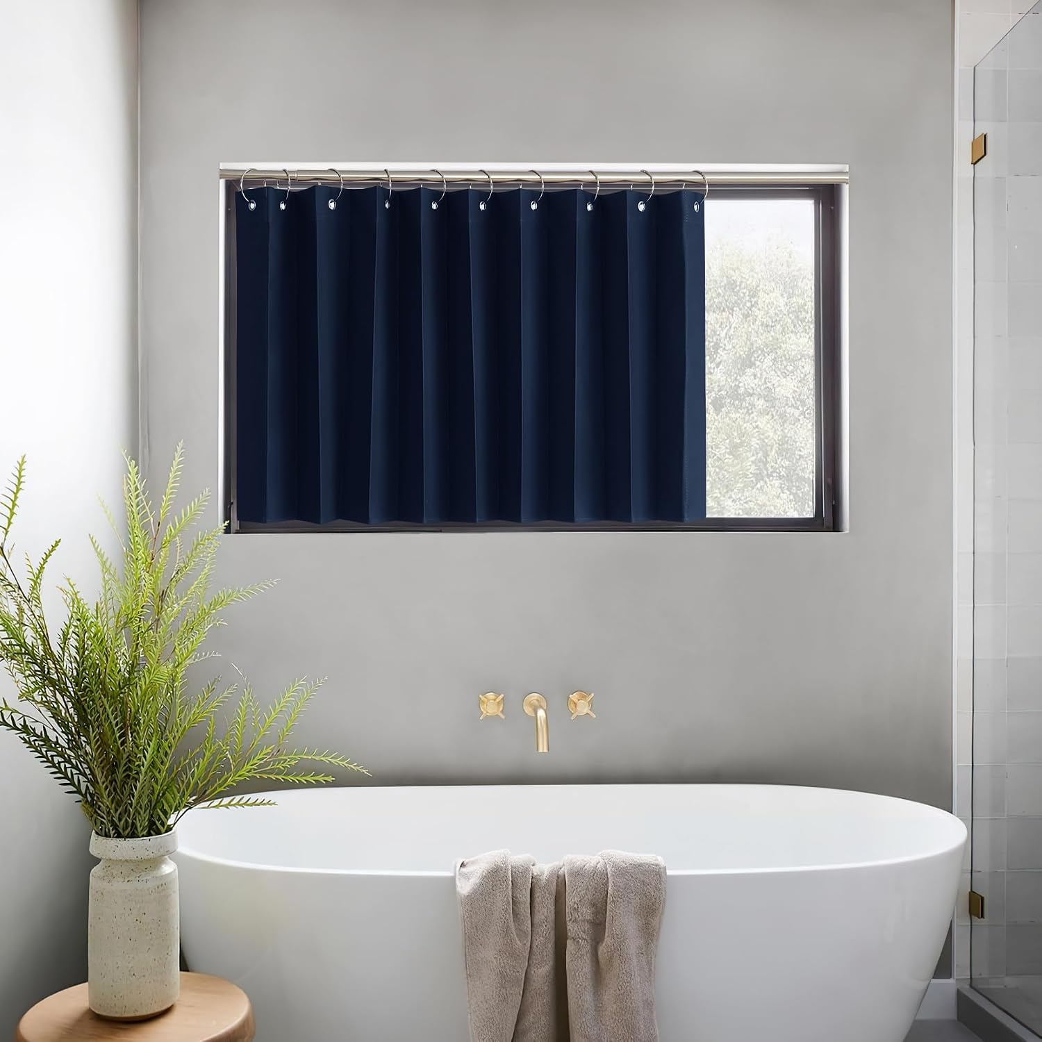 image:imageNICETOWN Linen Curtains for Bedroom Living Room Sheer Door Curtains amp Drapes 80 inches Length for Doorway Farmhouse Country Accordion Style Curtain for Sliding Glass Door 38 Wide Angora 1 PanelNavy