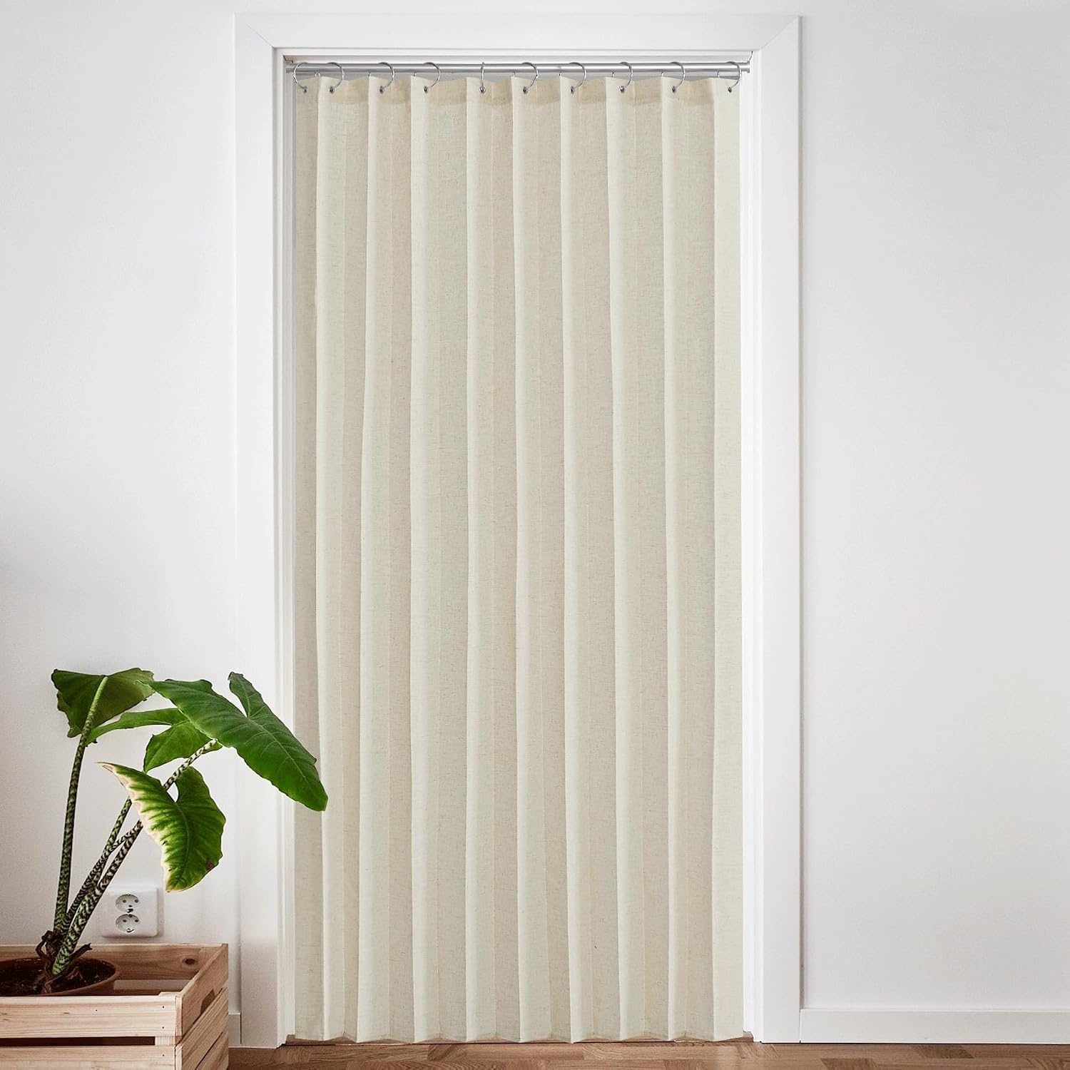 image:imageNICETOWN Linen Curtains for Bedroom Living Room Sheer Door Curtains amp Drapes 80 inches Length for Doorway Farmhouse Country Accordion Style Curtain for Sliding Glass Door 38 Wide Angora 1 PanelNatural Beige