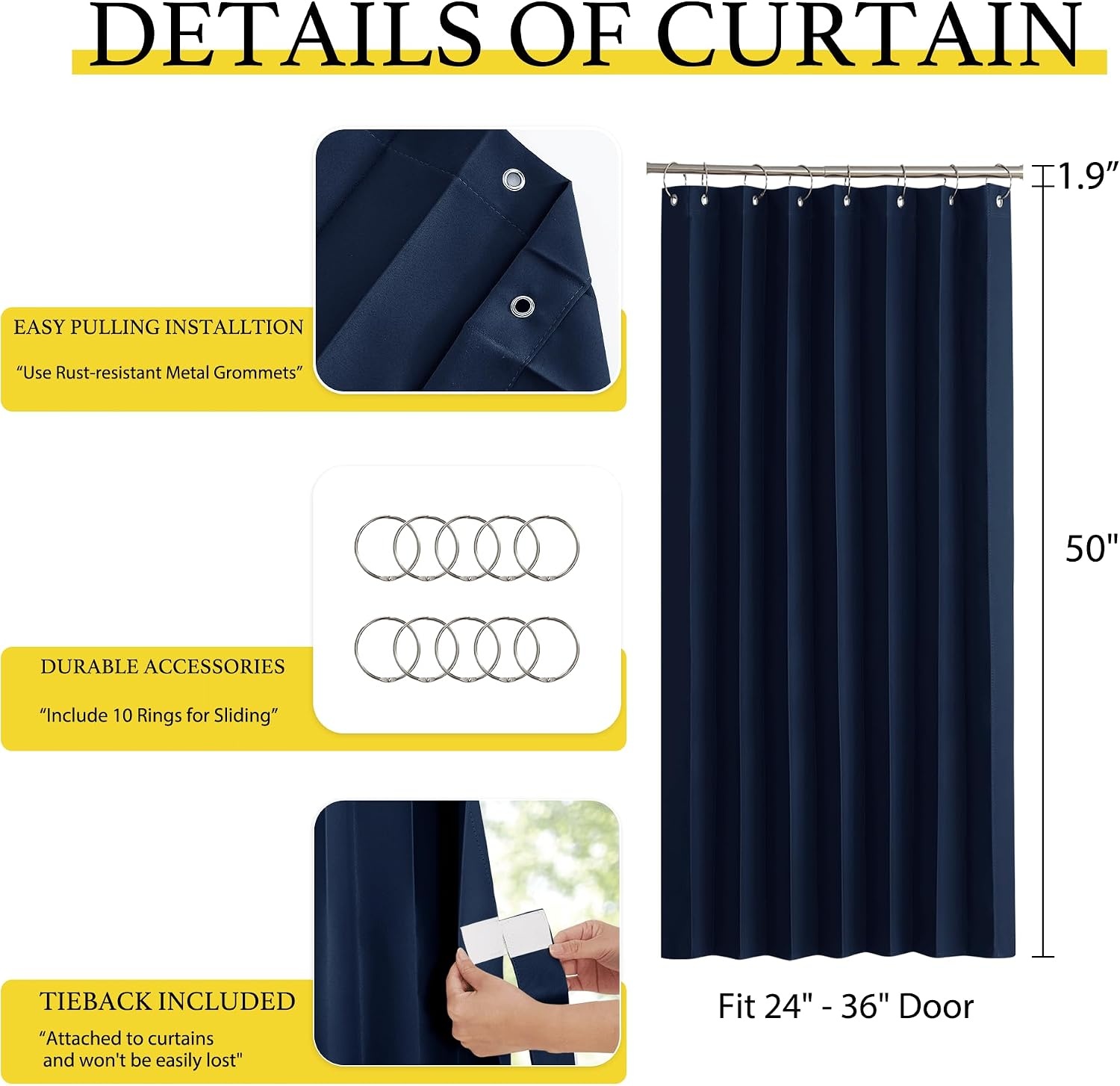 image:imageNICETOWN Linen Curtains for Bedroom Living Room Sheer Door Curtains amp Drapes 80 inches Length for Doorway Farmhouse Country Accordion Style Curtain for Sliding Glass Door 38 Wide Angora 1 PanelNavy
