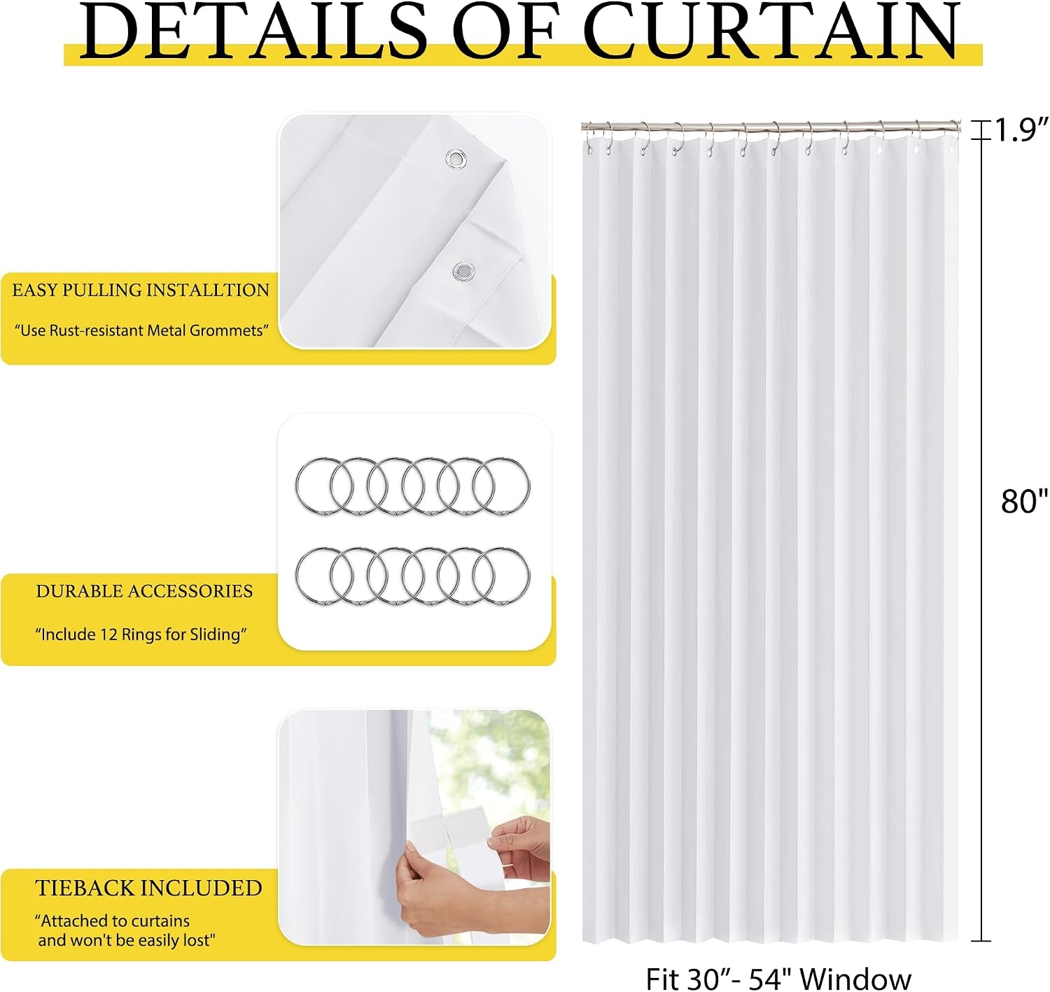 image:imageNICETOWN Linen Curtains for Bedroom Living Room Sheer Door Curtains amp Drapes 80 inches Length for Doorway Farmhouse Country Accordion Style Curtain for Sliding Glass Door 38 Wide Angora 1 PanelPure White