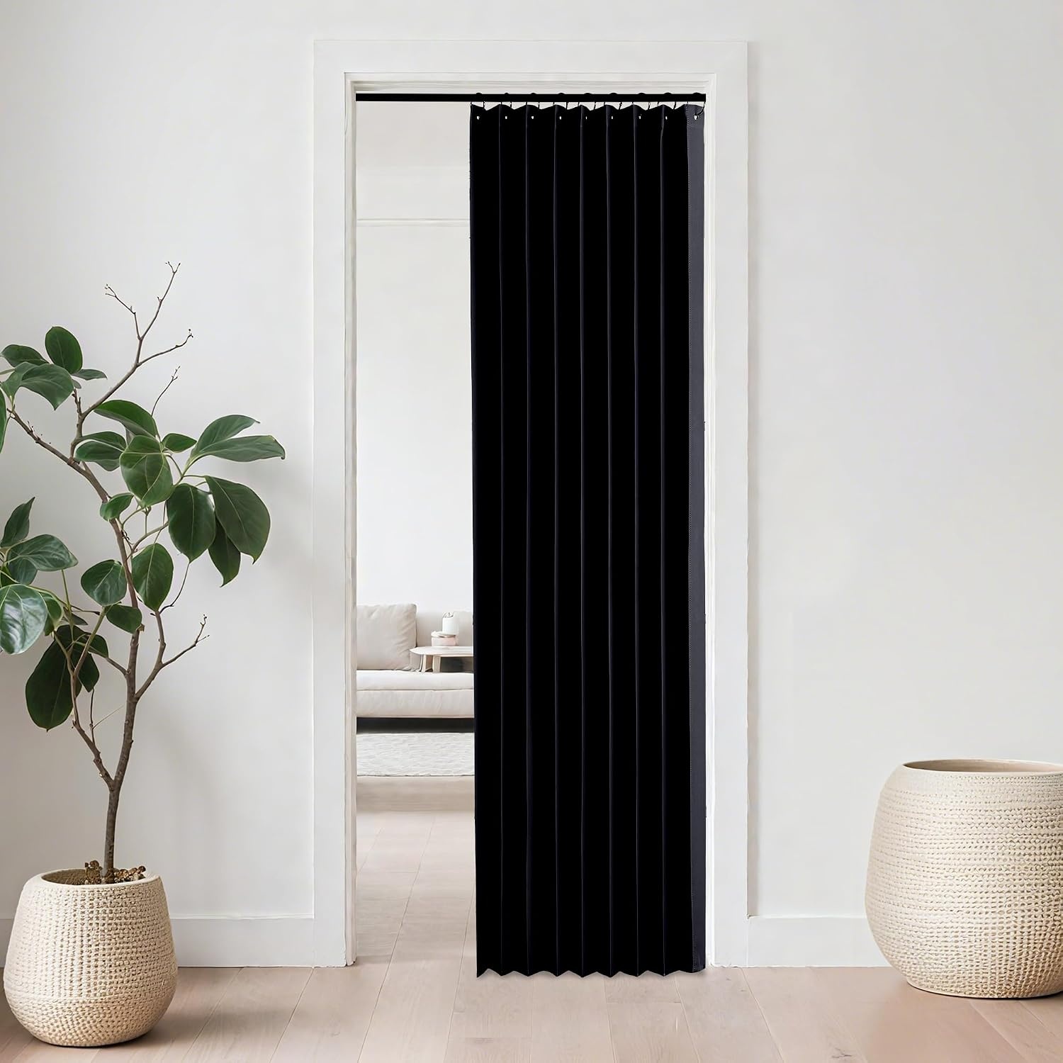 image:imageNICETOWN Linen Curtains for Bedroom Living Room Sheer Door Curtains amp Drapes 80 inches Length for Doorway Farmhouse Country Accordion Style Curtain for Sliding Glass Door 38 Wide Angora 1 PanelBlack