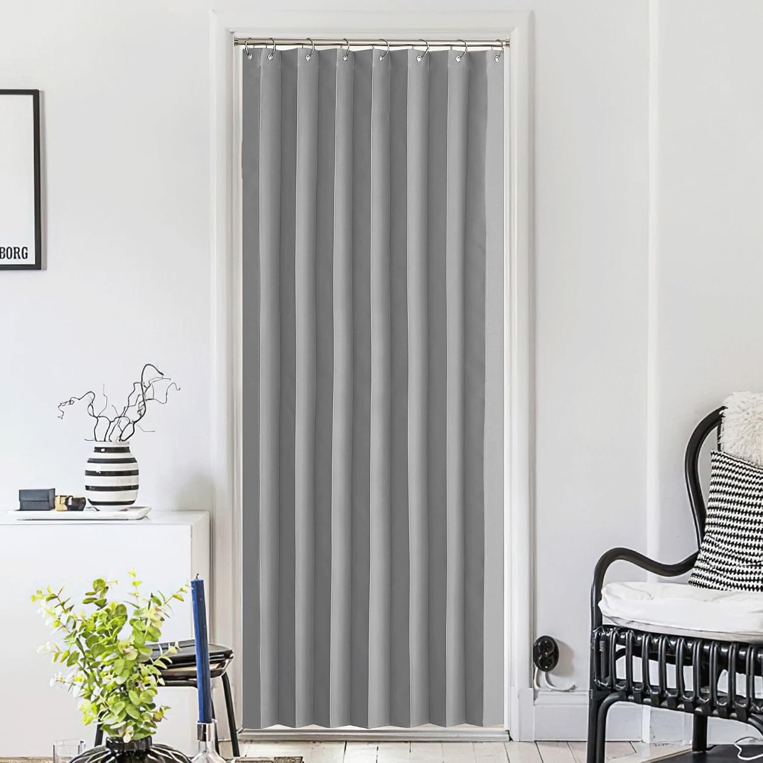 image:imageNICETOWN Linen Curtains for Bedroom Living Room Sheer Door Curtains amp Drapes 80 inches Length for Doorway Farmhouse Country Accordion Style Curtain for Sliding Glass Door 38 Wide Angora 1 PanelSilver Grey