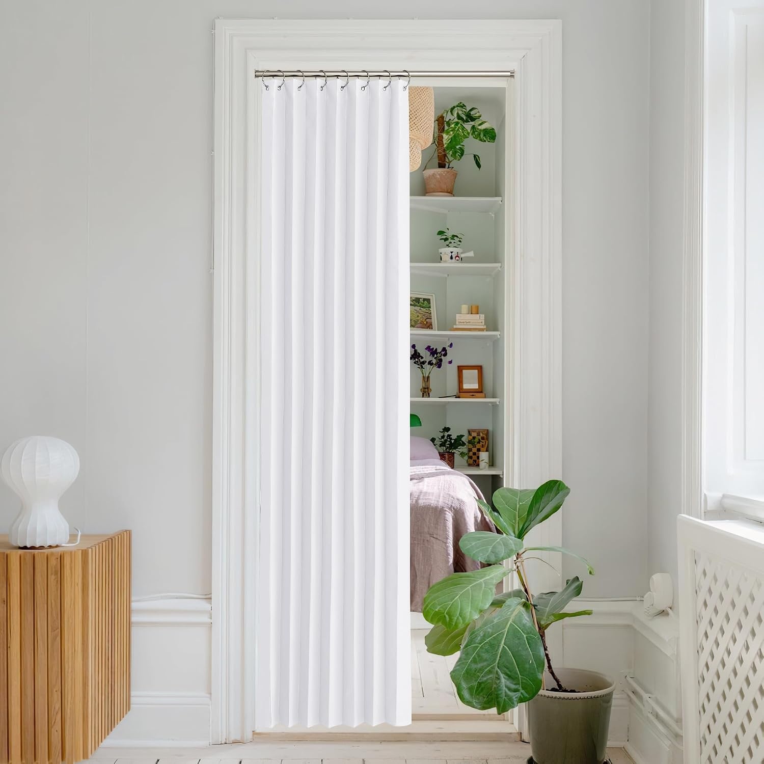 image:imageNICETOWN Linen Curtains for Bedroom Living Room Sheer Door Curtains amp Drapes 80 inches Length for Doorway Farmhouse Country Accordion Style Curtain for Sliding Glass Door 38 Wide Angora 1 PanelPure White