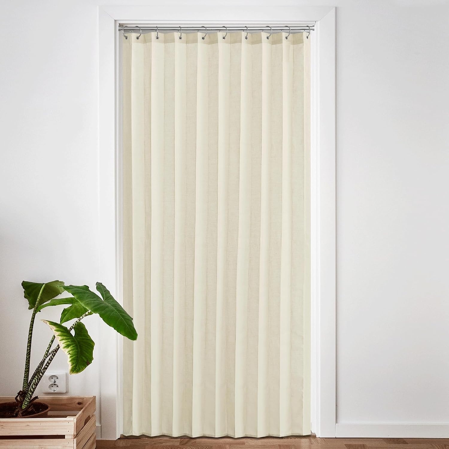 image:imageNICETOWN Linen Curtains for Bedroom Living Room Sheer Door Curtains amp Drapes 80 inches Length for Doorway Farmhouse Country Accordion Style Curtain for Sliding Glass Door 38 Wide Angora 1 PanelGreyish White