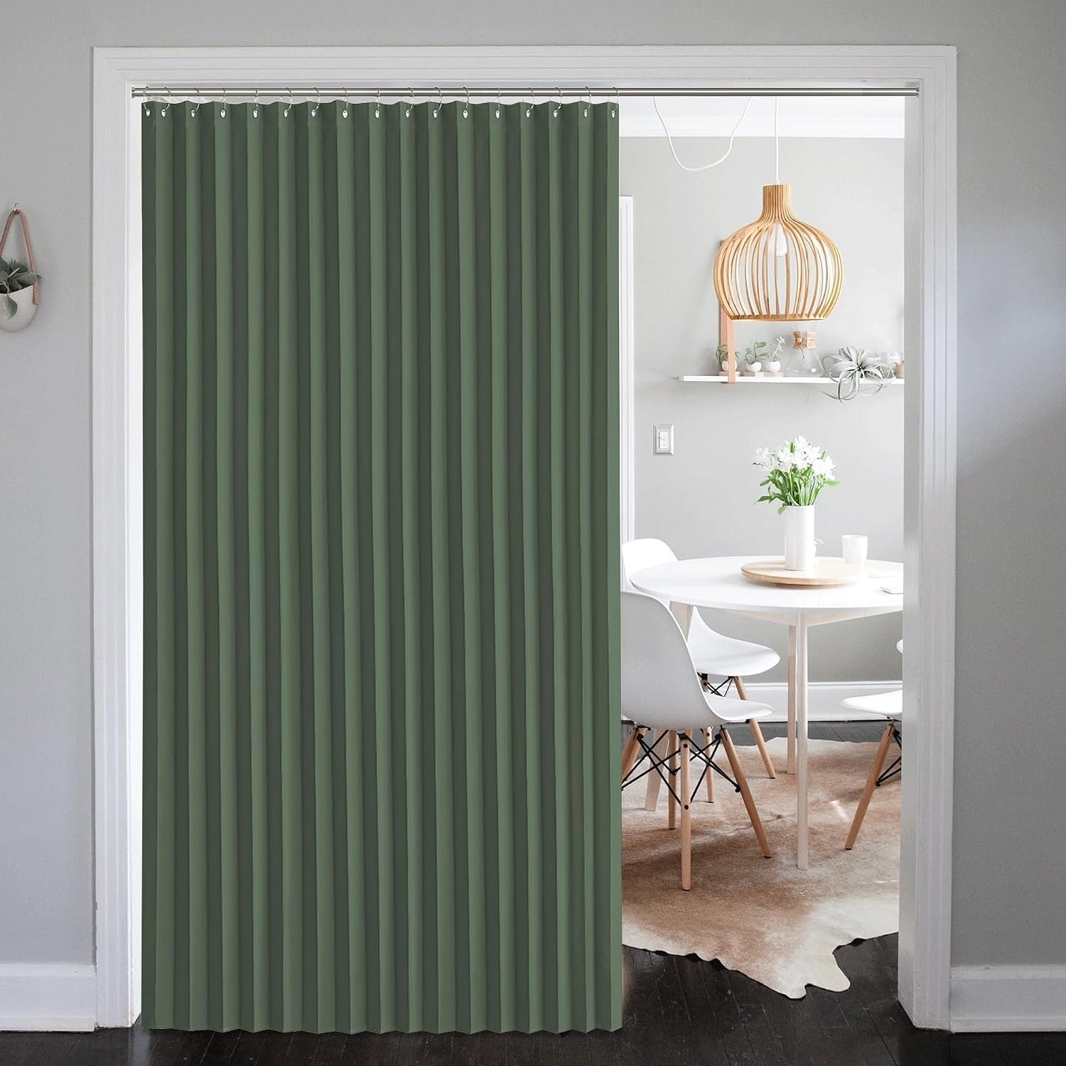 image:imageNICETOWN Linen Curtains for Bedroom Living Room Sheer Door Curtains amp Drapes 80 inches Length for Doorway Farmhouse Country Accordion Style Curtain for Sliding Glass Door 38 Wide Angora 1 PanelDark Mallard