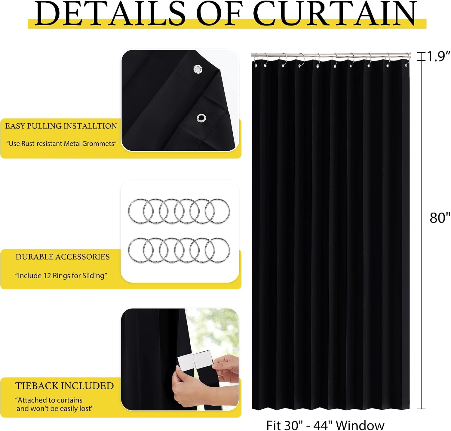 image:imageNICETOWN Linen Curtains for Bedroom Living Room Sheer Door Curtains amp Drapes 80 inches Length for Doorway Farmhouse Country Accordion Style Curtain for Sliding Glass Door 38 Wide Angora 1 PanelBlack