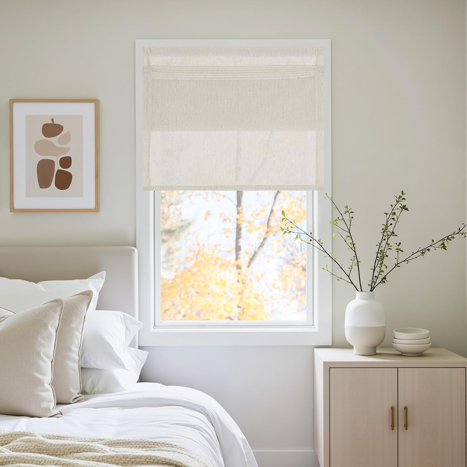 image:imageNICETOWN Linen Farmhouse French Door Curtain No Drill Blinds for Windows Ivory Solid Cordless Blinds for Farmhouse Door Window Covering with Light Filgtering W24 x L48 1PcIvory